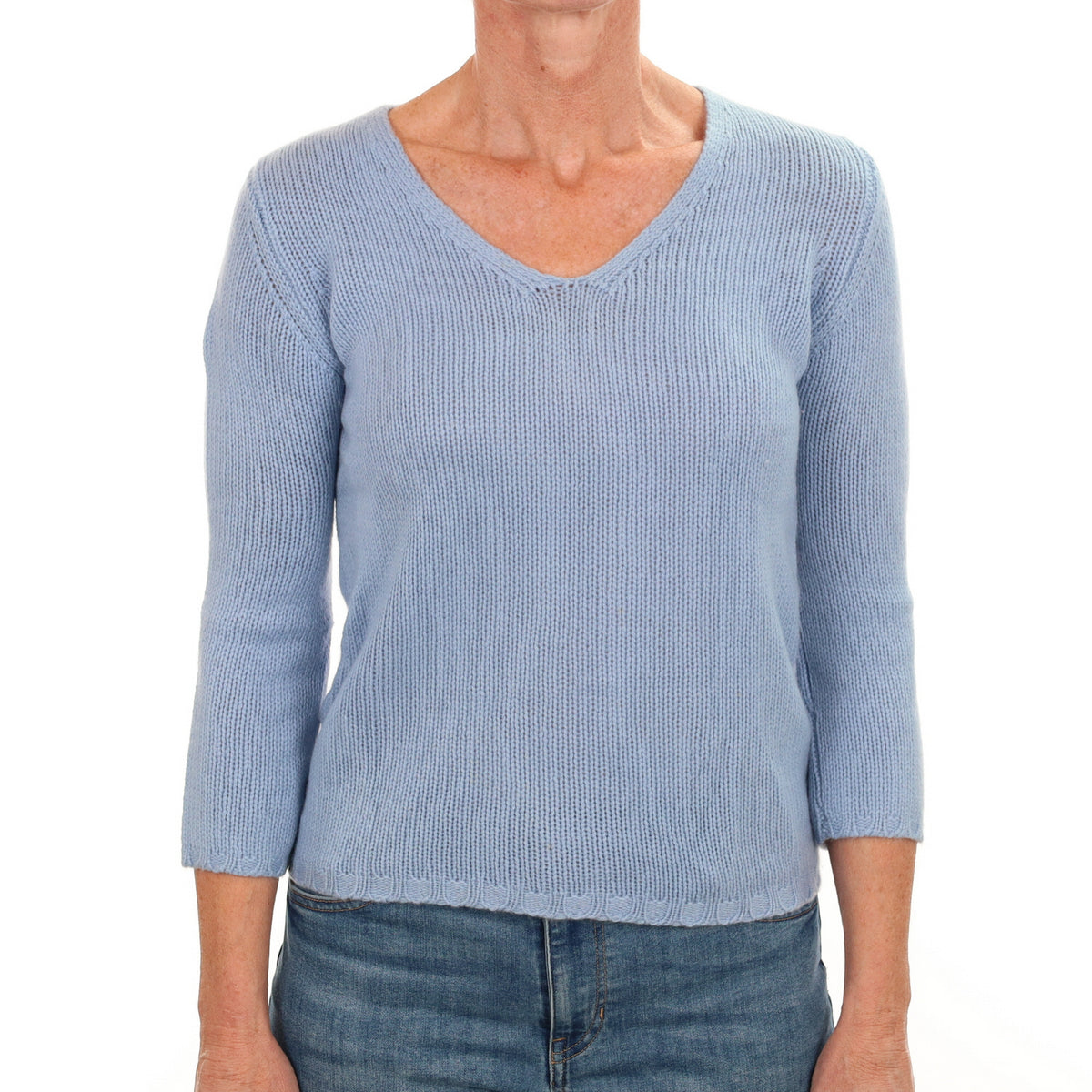 Sky Blue Cashmere V Neck Jumper Small