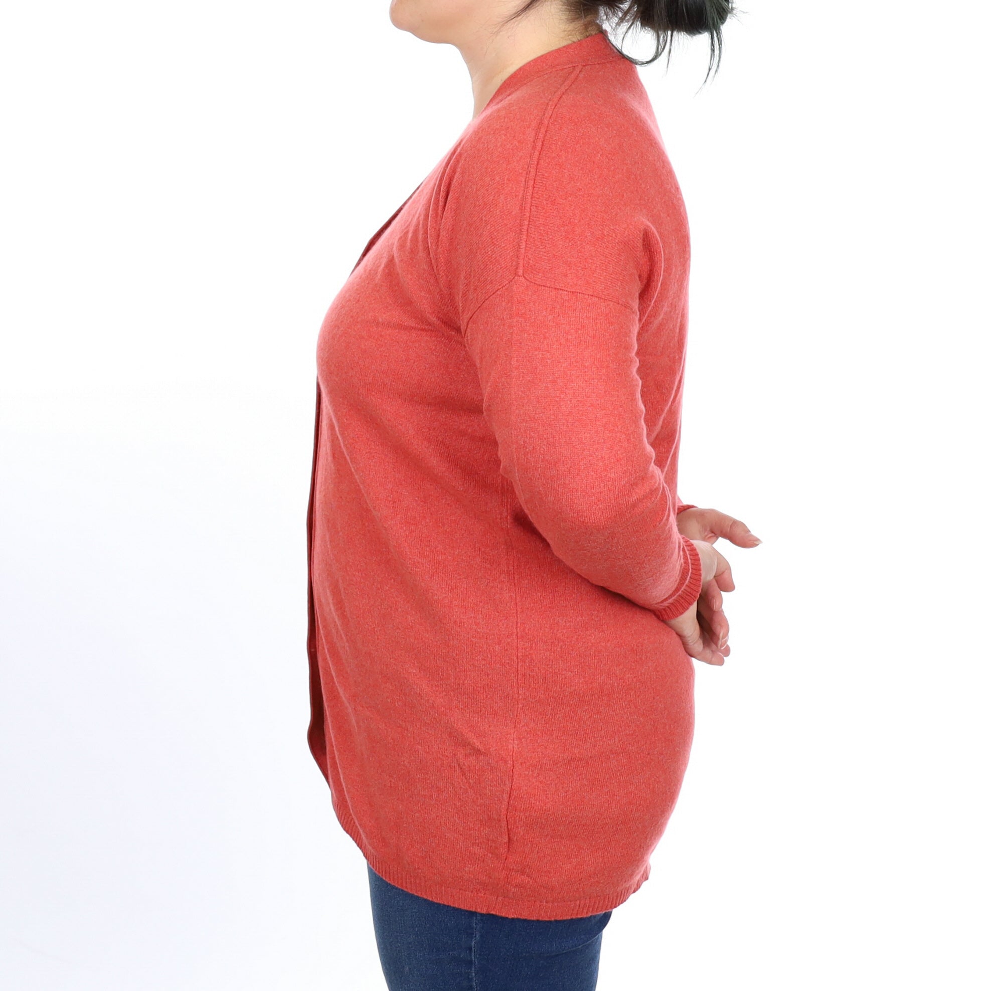Watermelon Pink Cashmere Longline V Neck Cardigan Large