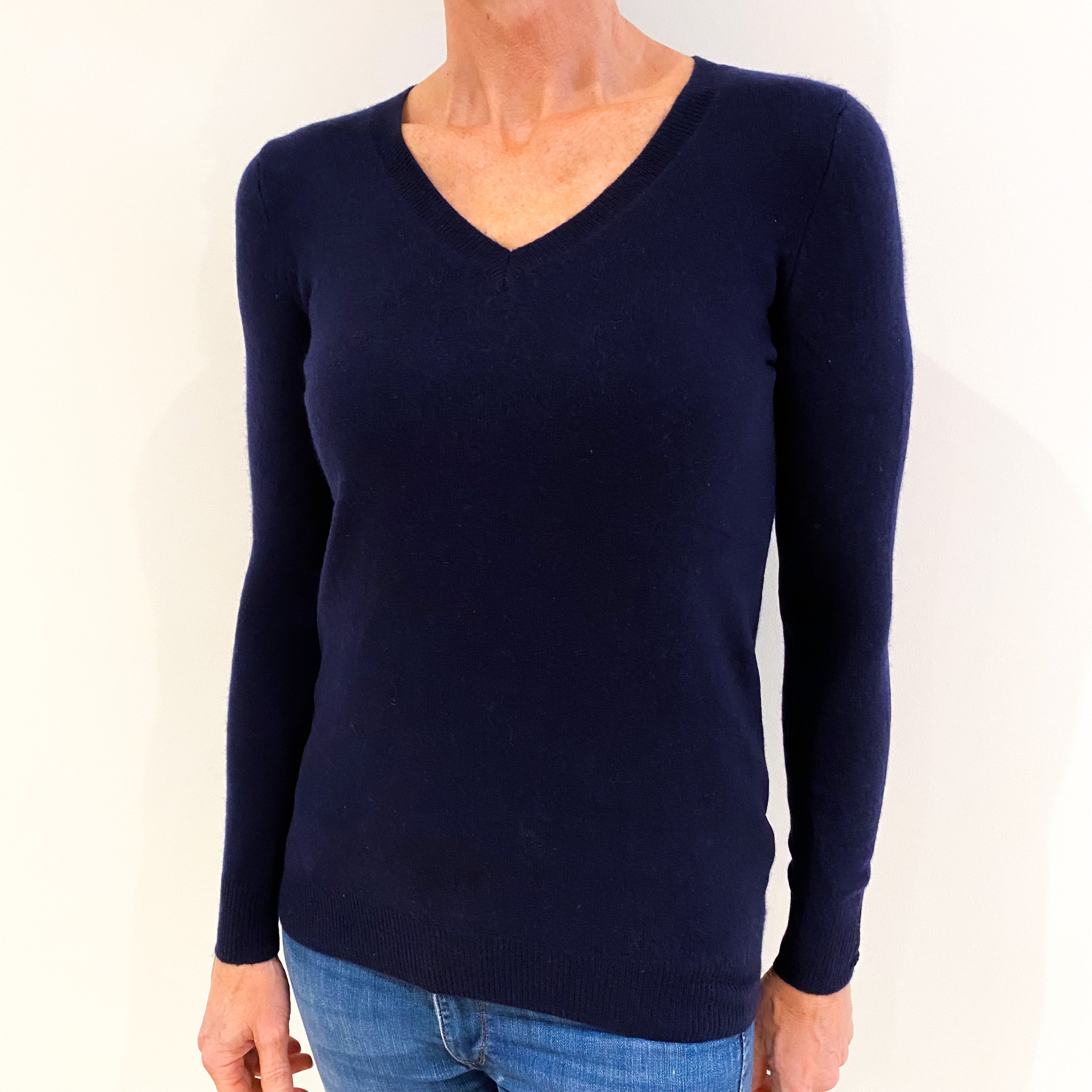 Navy Blue Cashmere V-Neck Jumper Small