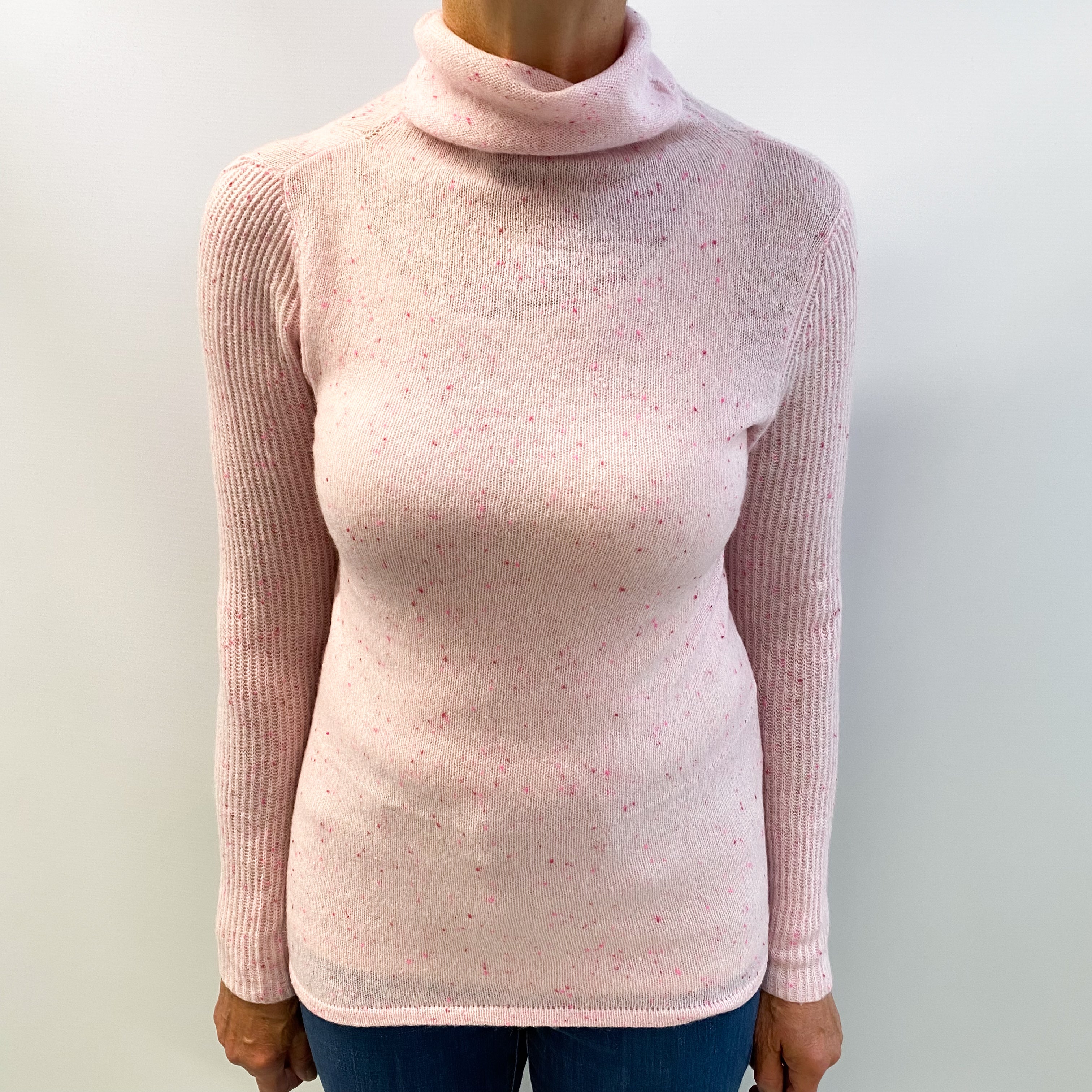 Blush Pink Fleck Cashmere Funnel Neck Jumper Medium