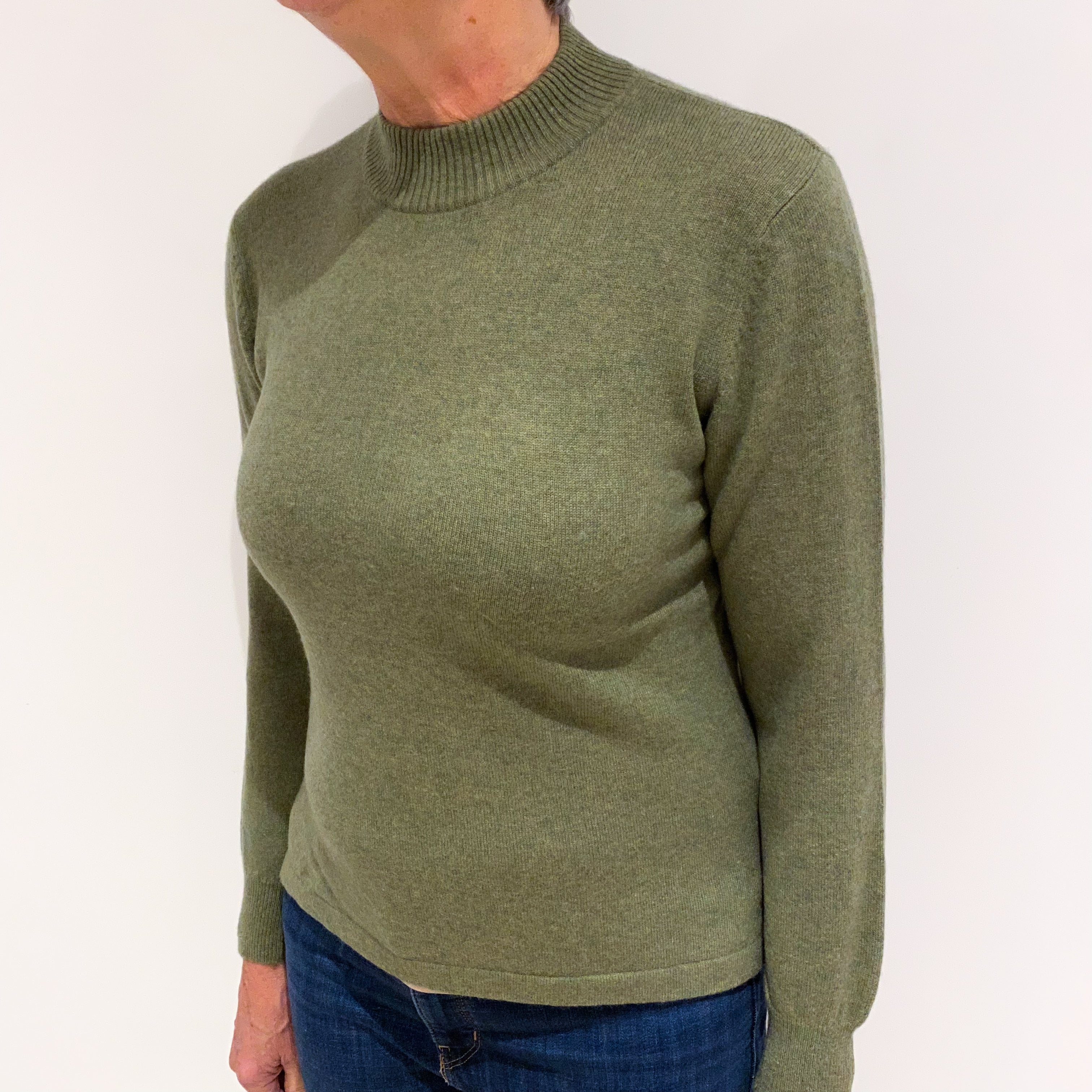 Moss Green Cashmere Polo Neck Jumper Medium