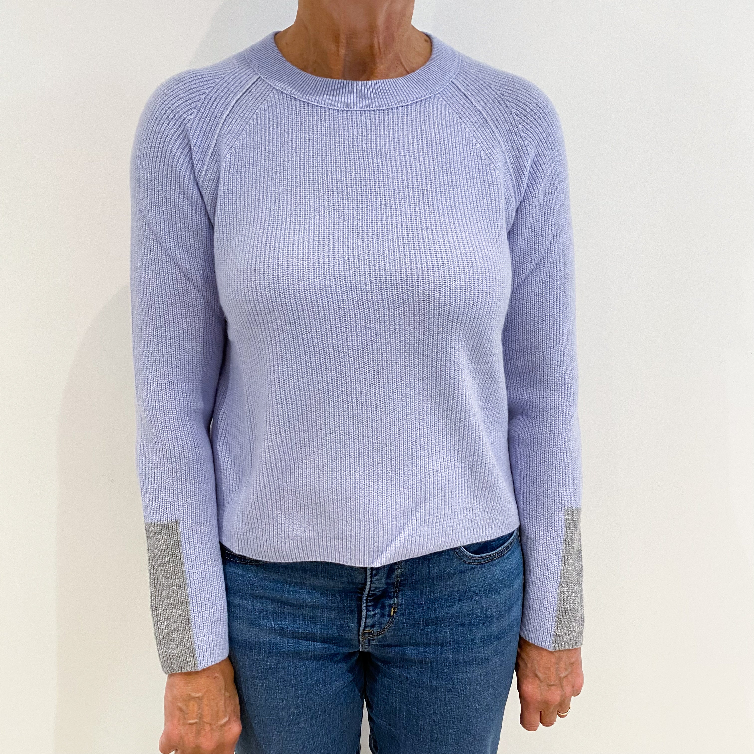 Powder Blue Rib Cashmere Crew Neck Jumper Medium