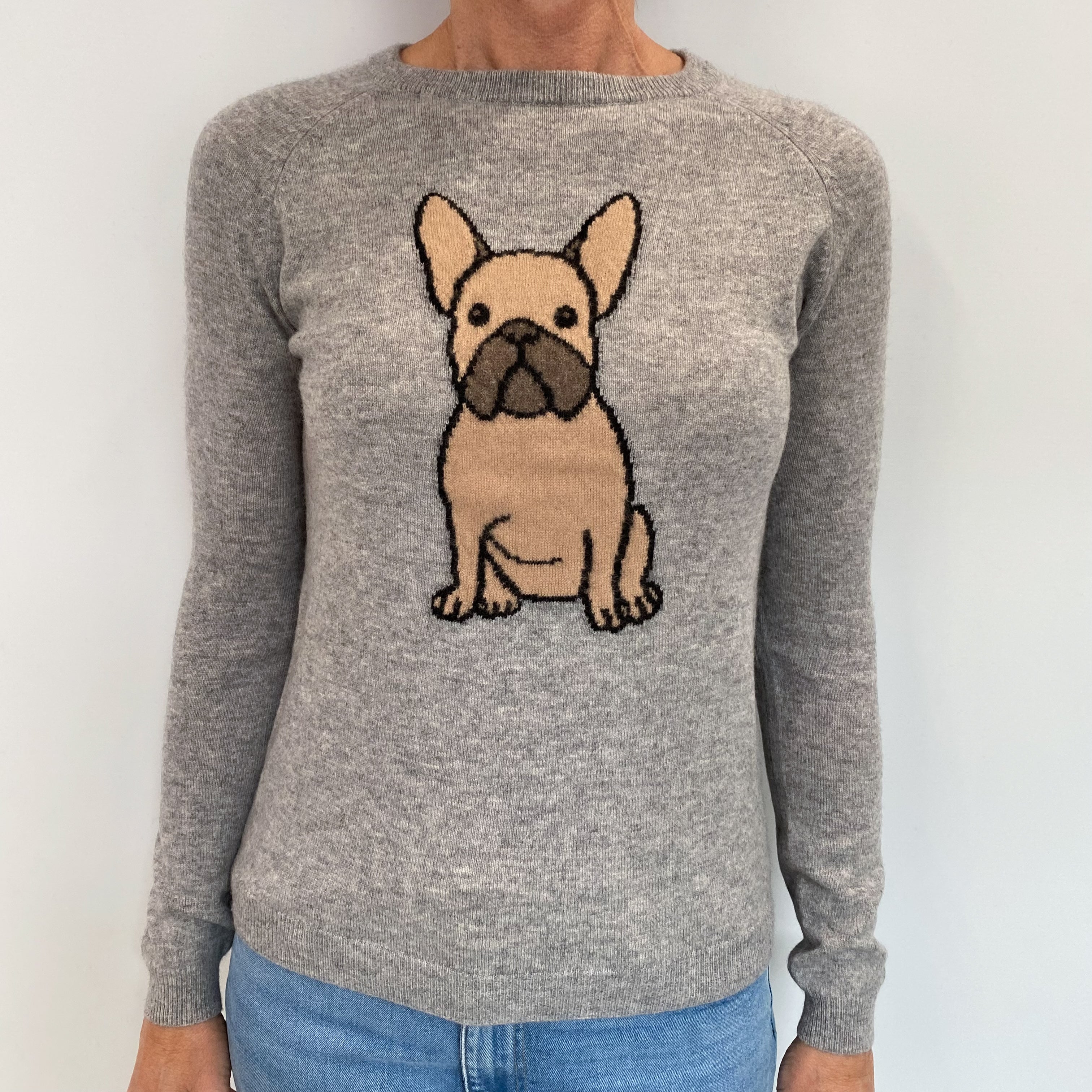 Slate Grey Dog Design Cashmere Crew Neck Jumper Small