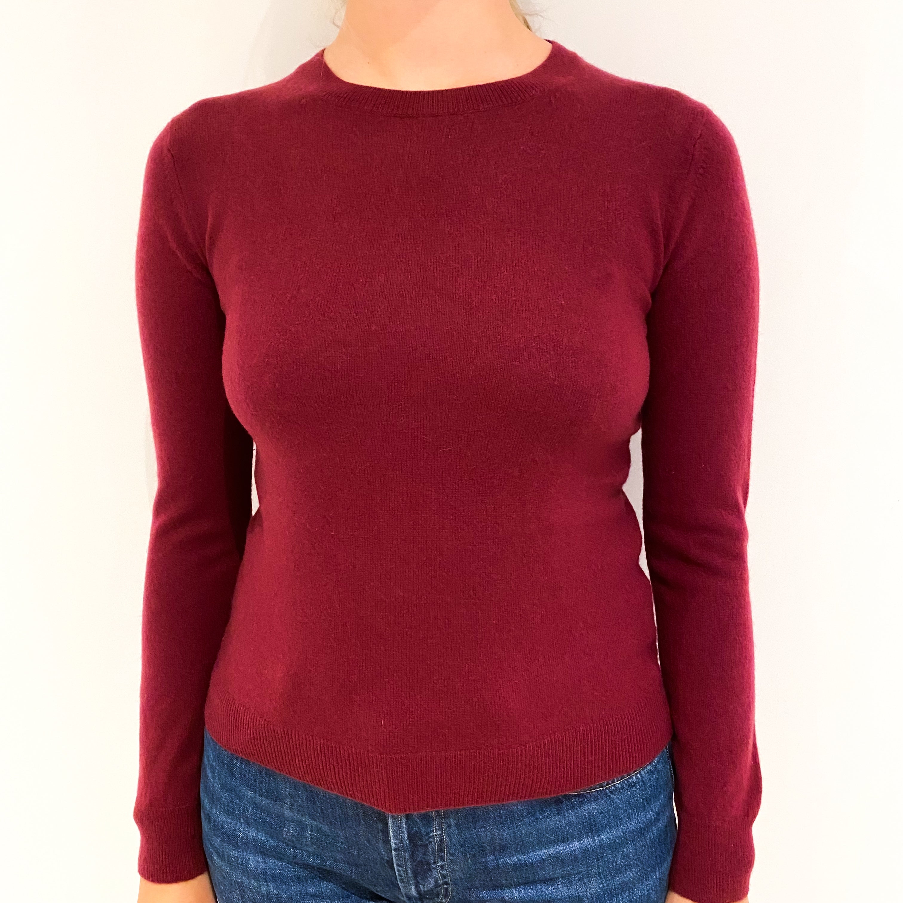 Burgundy Red Cashmere Crew Neck Jumper Small