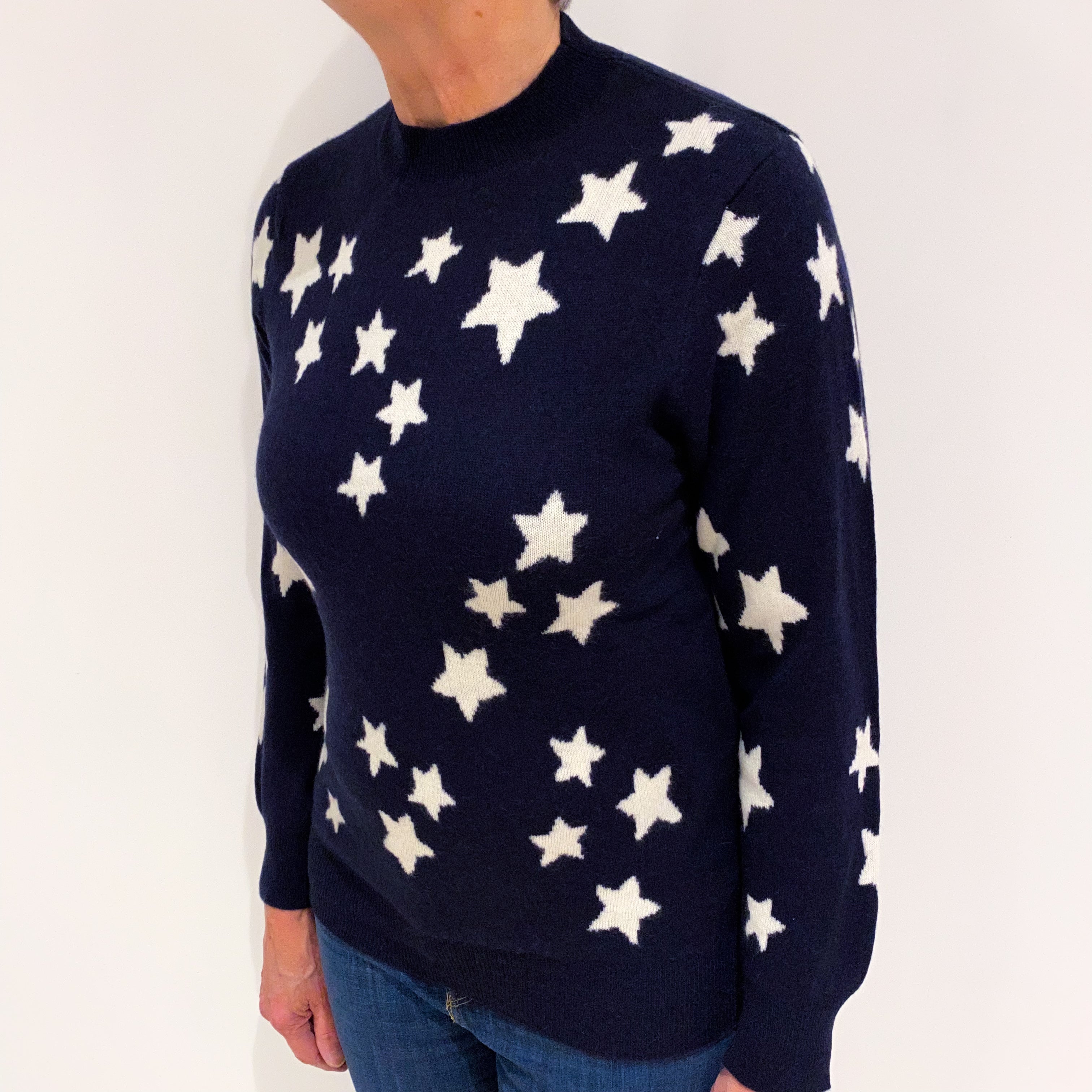 Navy Cashmere Heavy Knit Turtle Neck Jumper Medium