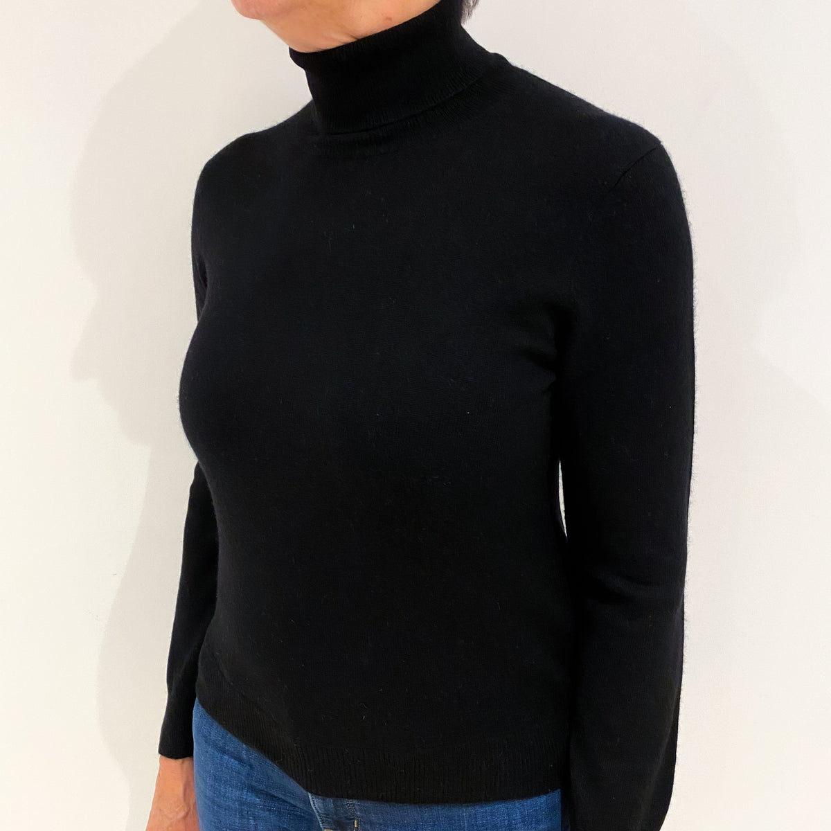Black Cashmere Polo Neck Jumper Medium