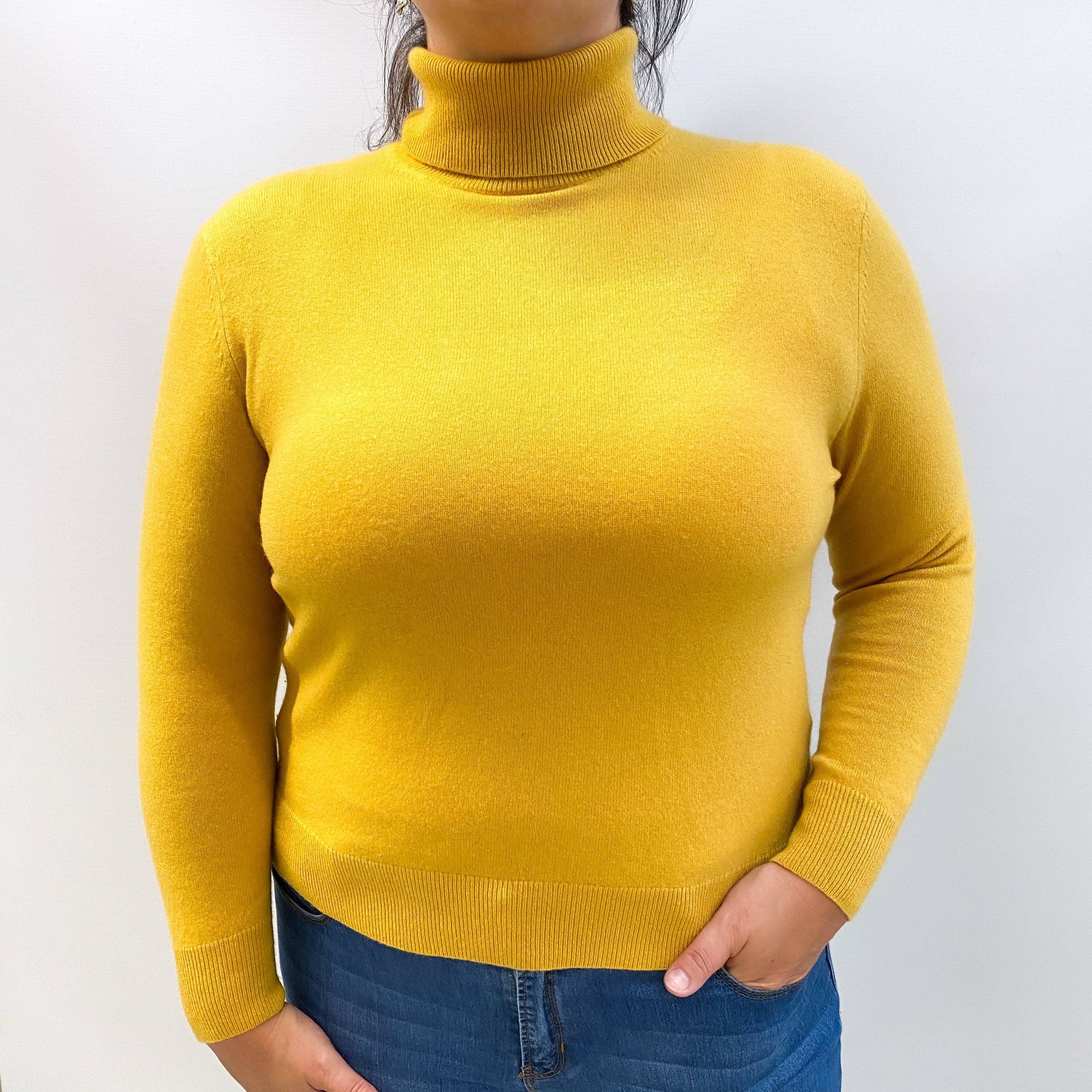 Mustard Yellow Cashmere Polo Neck Jumper Large