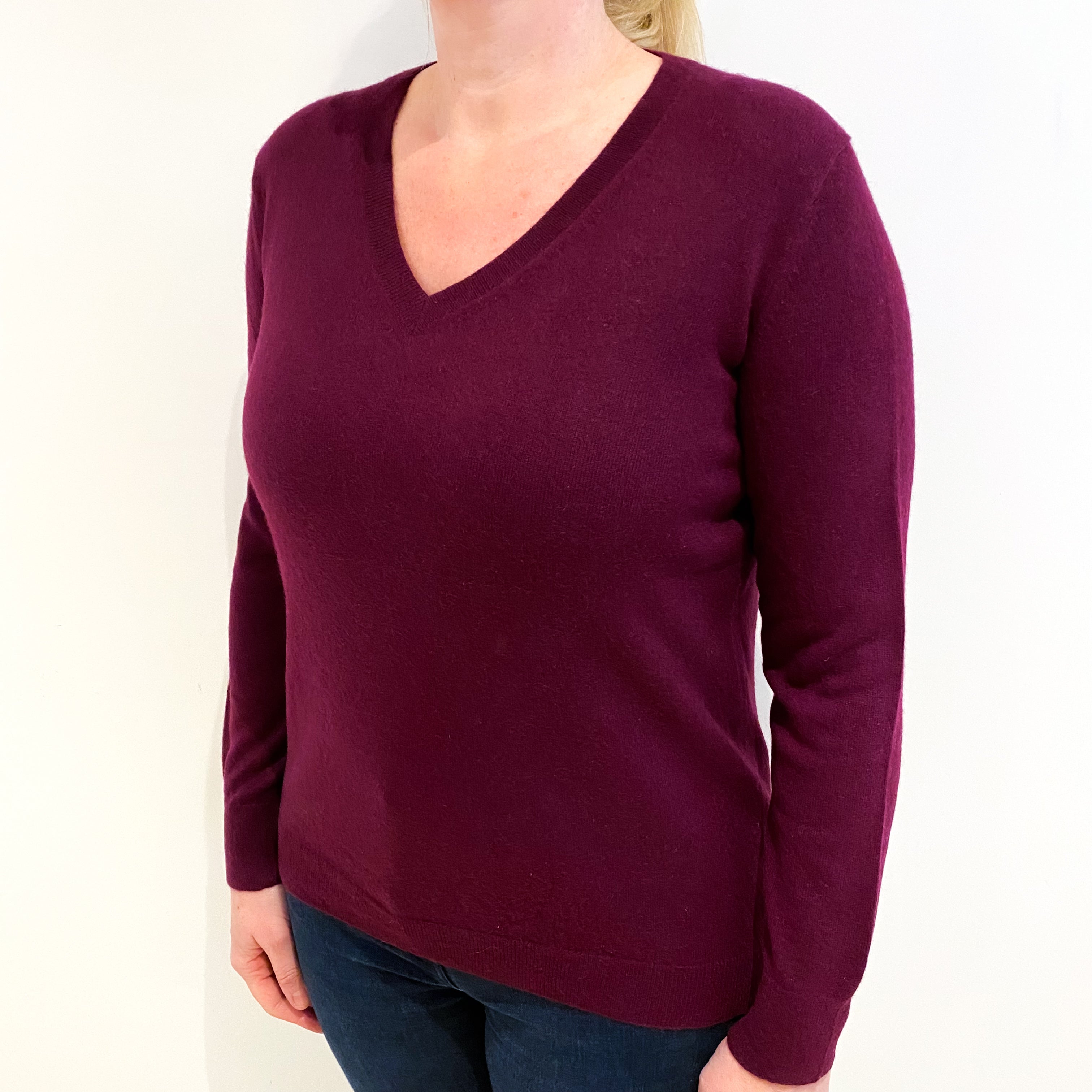 Mulberry Purple Cashmere V Neck Jumper Large
