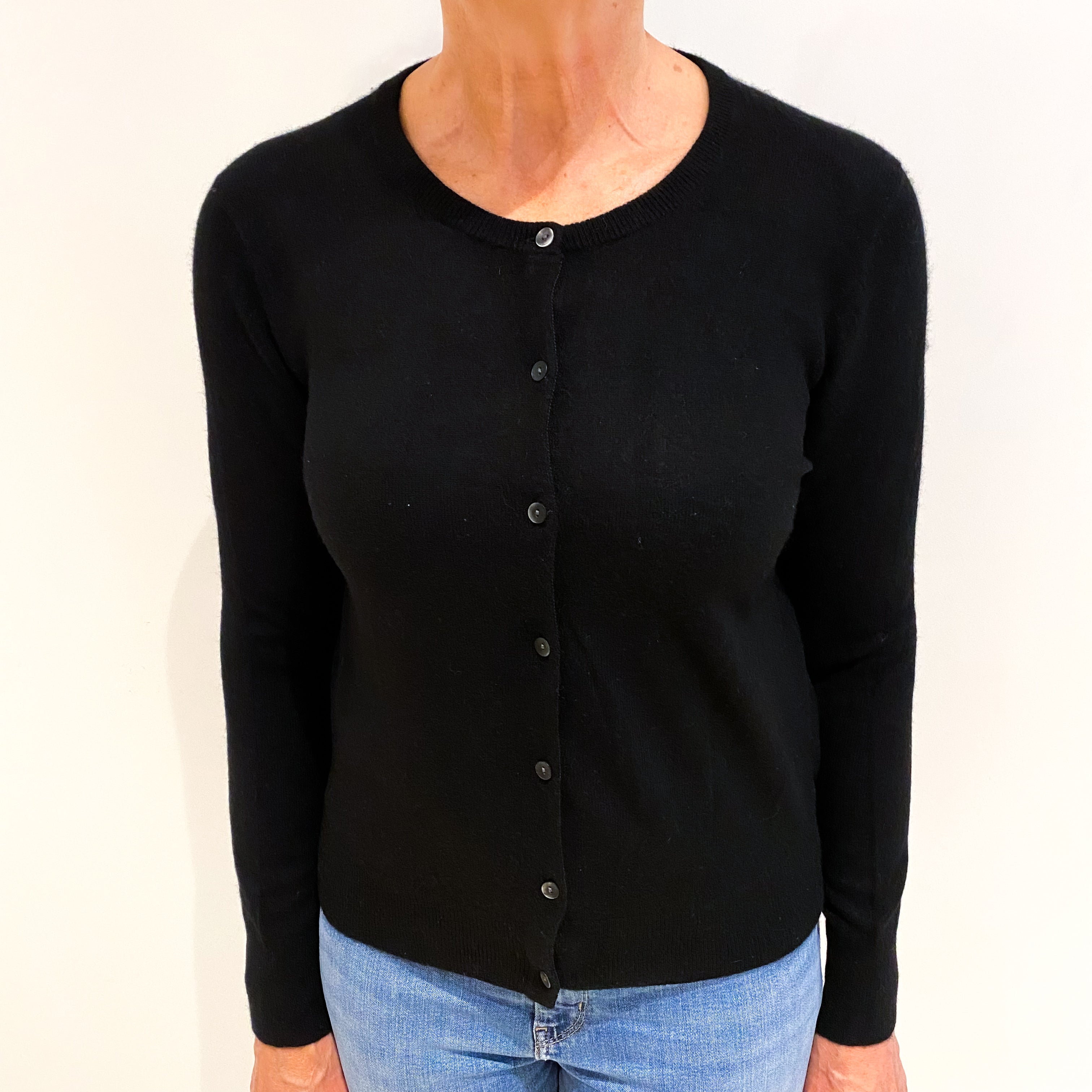 Black Cashmere Crew Neck Cardigan Medium