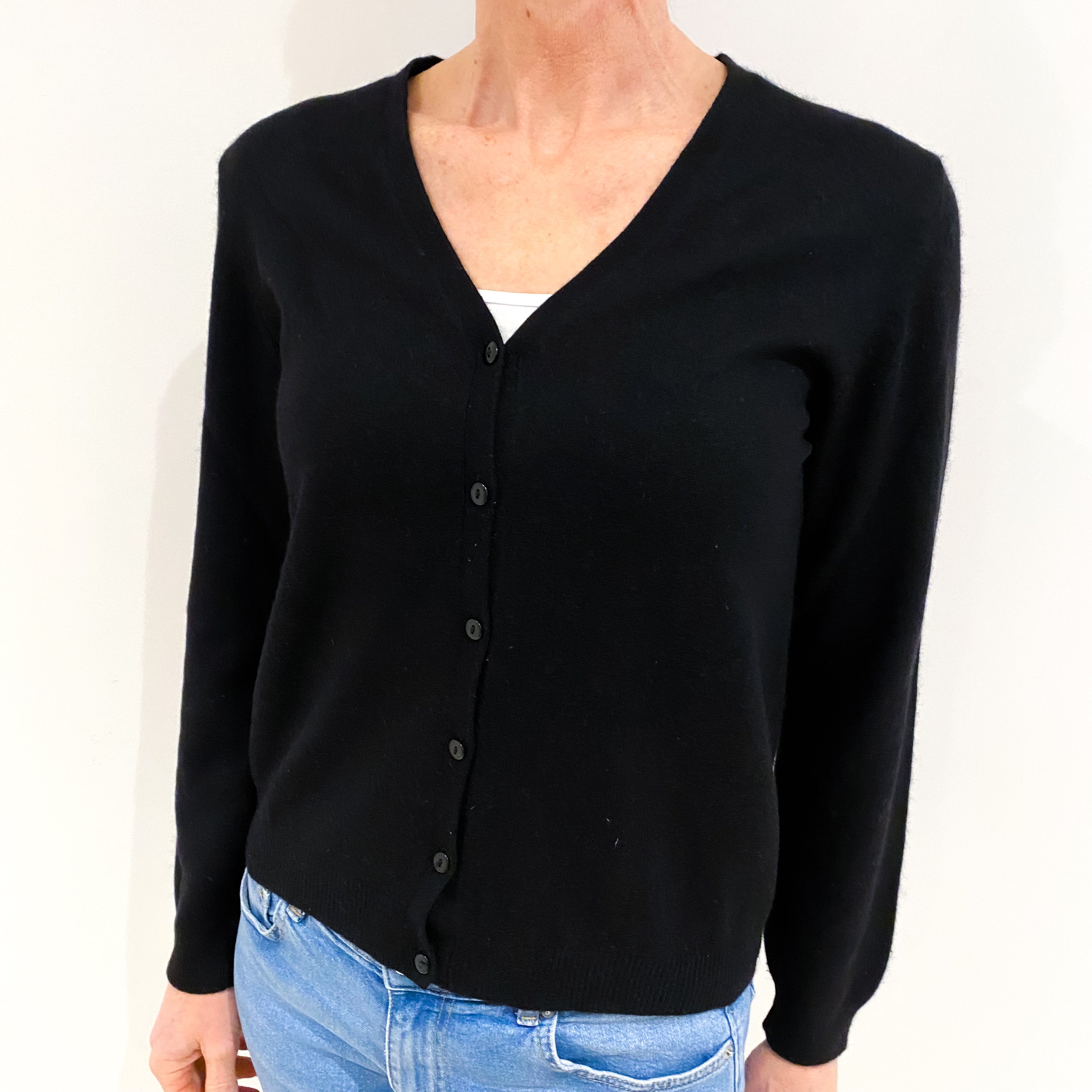 Black Cashmere V Neck Cardigan Small