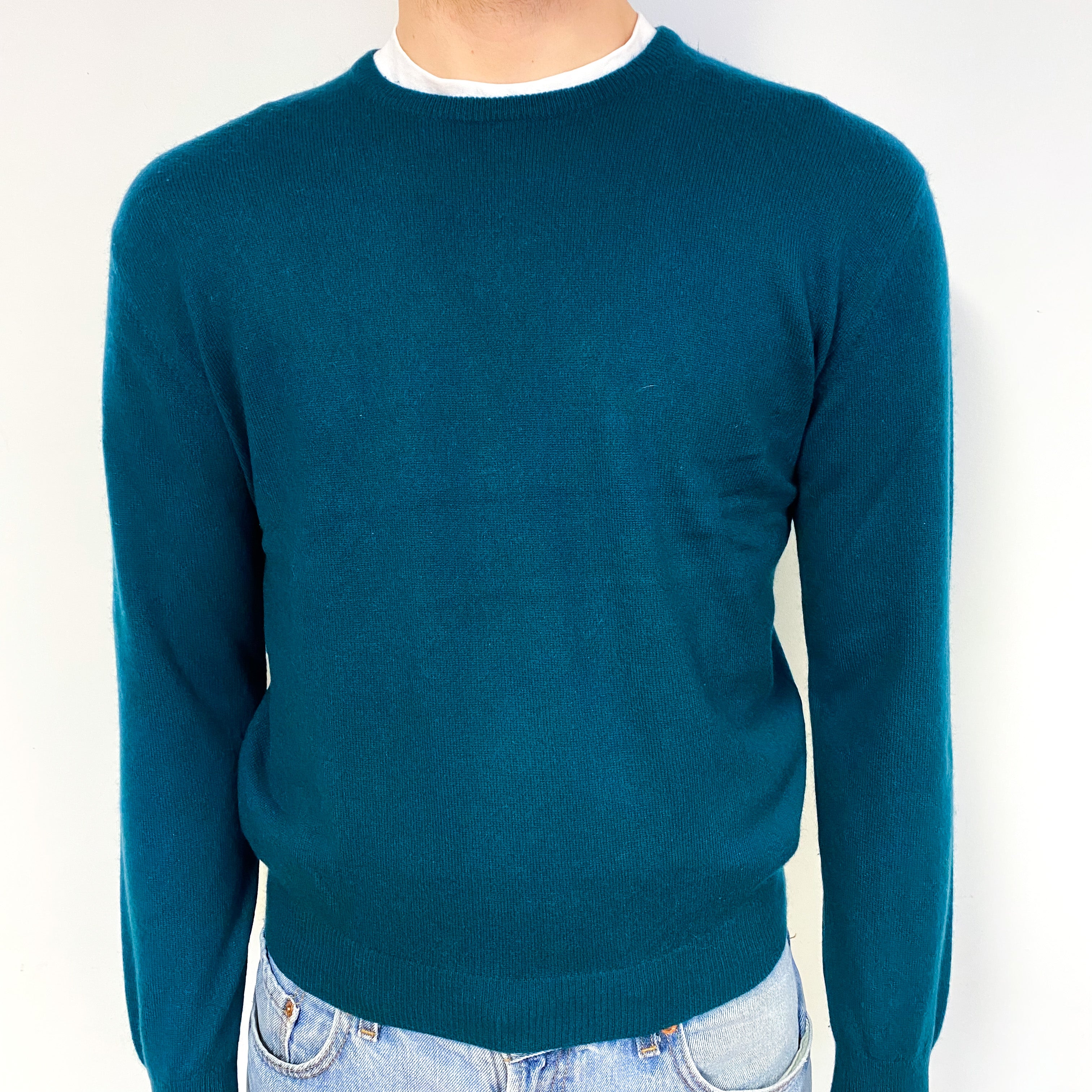 Men's Forest Green Cashmere Crew Neck Jumper Large