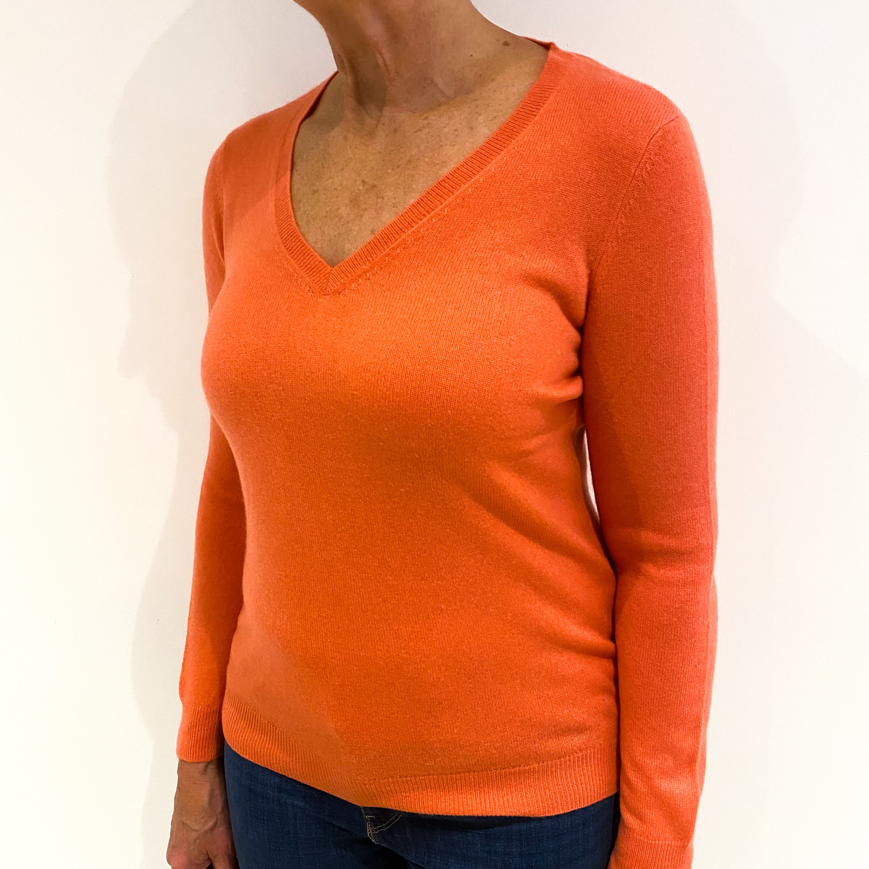 Coral Pink Cashmere V-Neck Jumper Medium