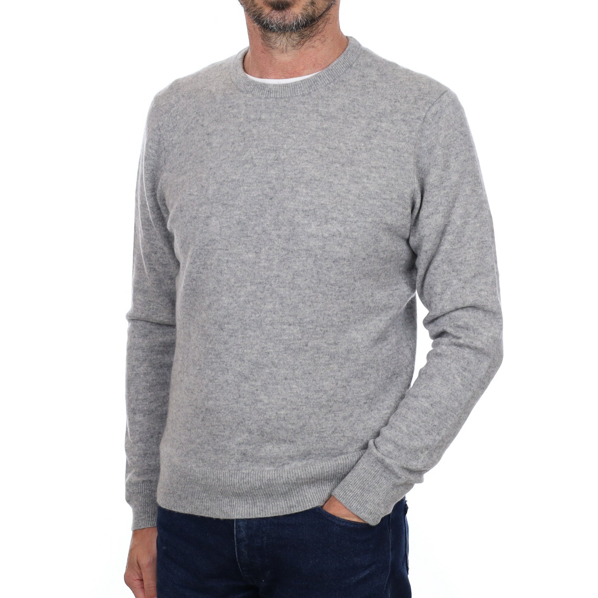 Men's Smoke Grey Cashmere Crew Neck Jumper Small