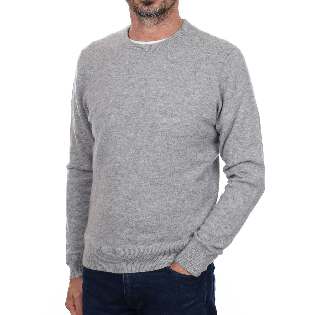Men's Smoke Grey Cashmere Crew Neck Jumper Small