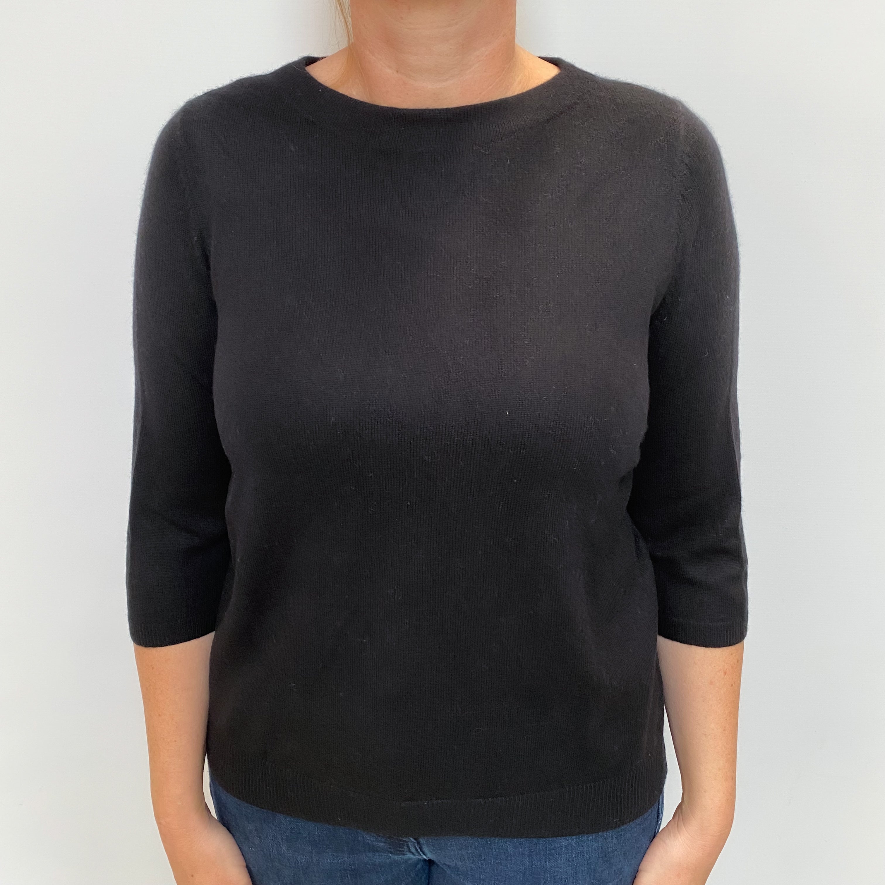 Black Cashmere High Crew Neck Jumper Large