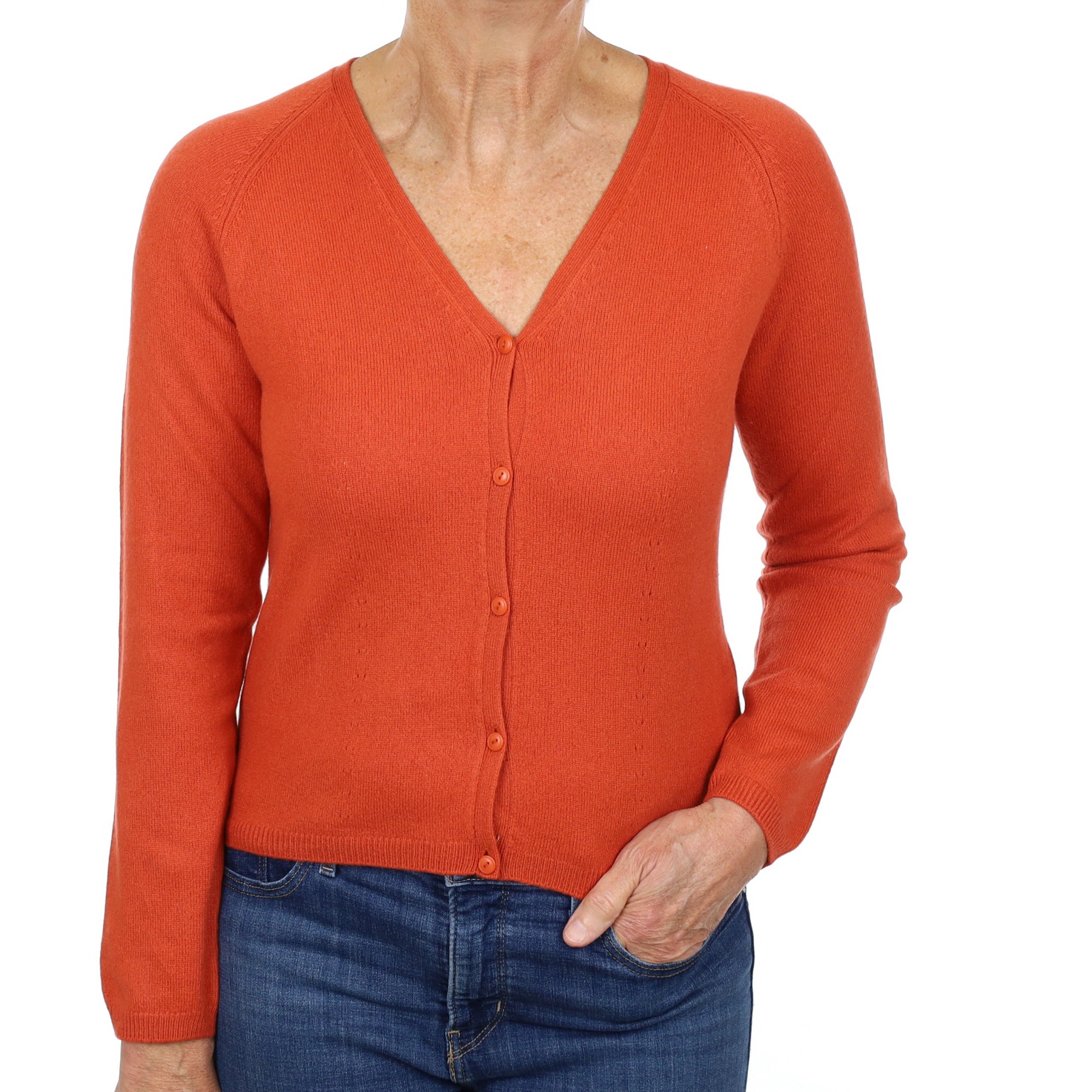 Pumpkin Orange Cashmere V Neck Cardigan Medium