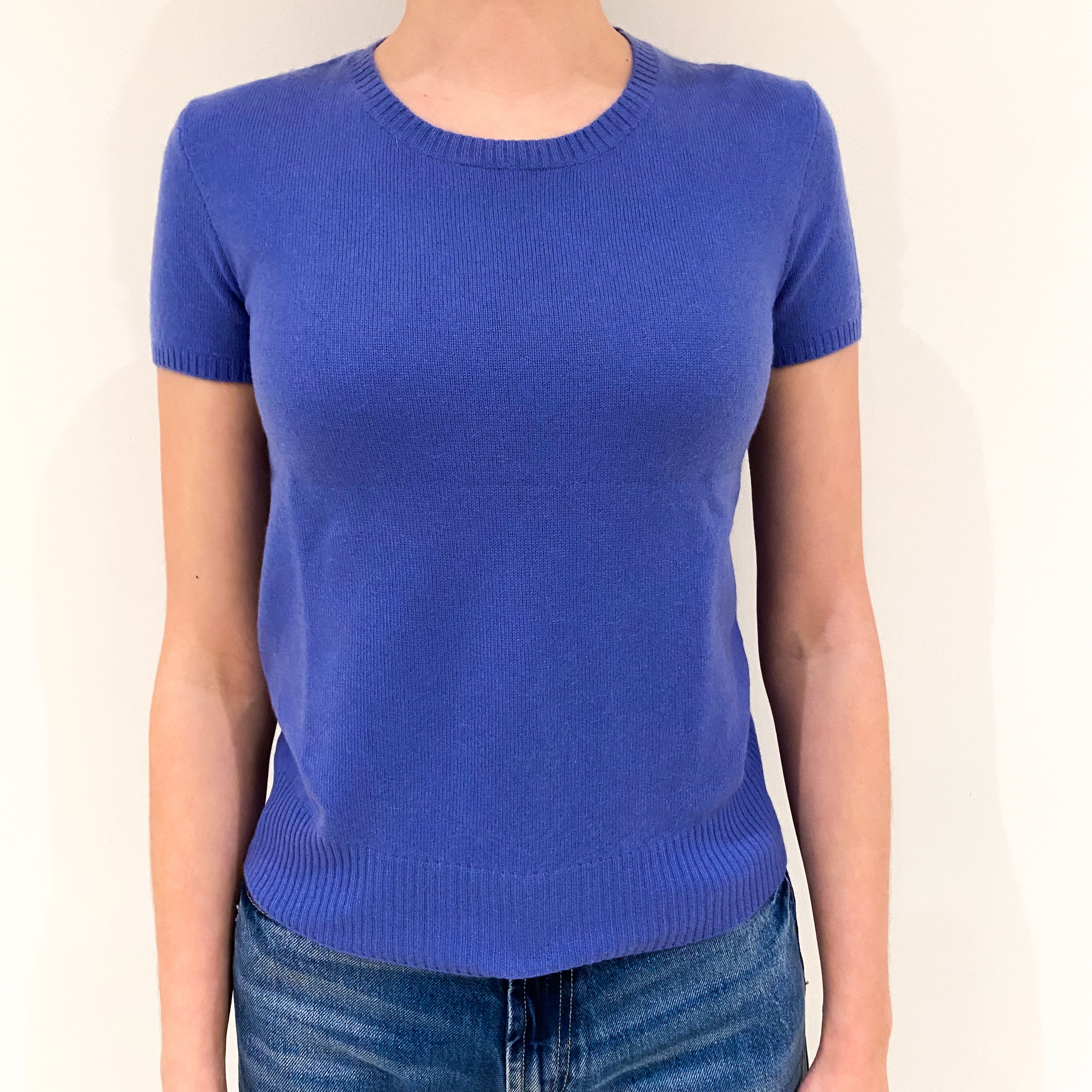 Bluebell Purple Cashmere Crew Neck Short Sleeve Jumper Extra Small