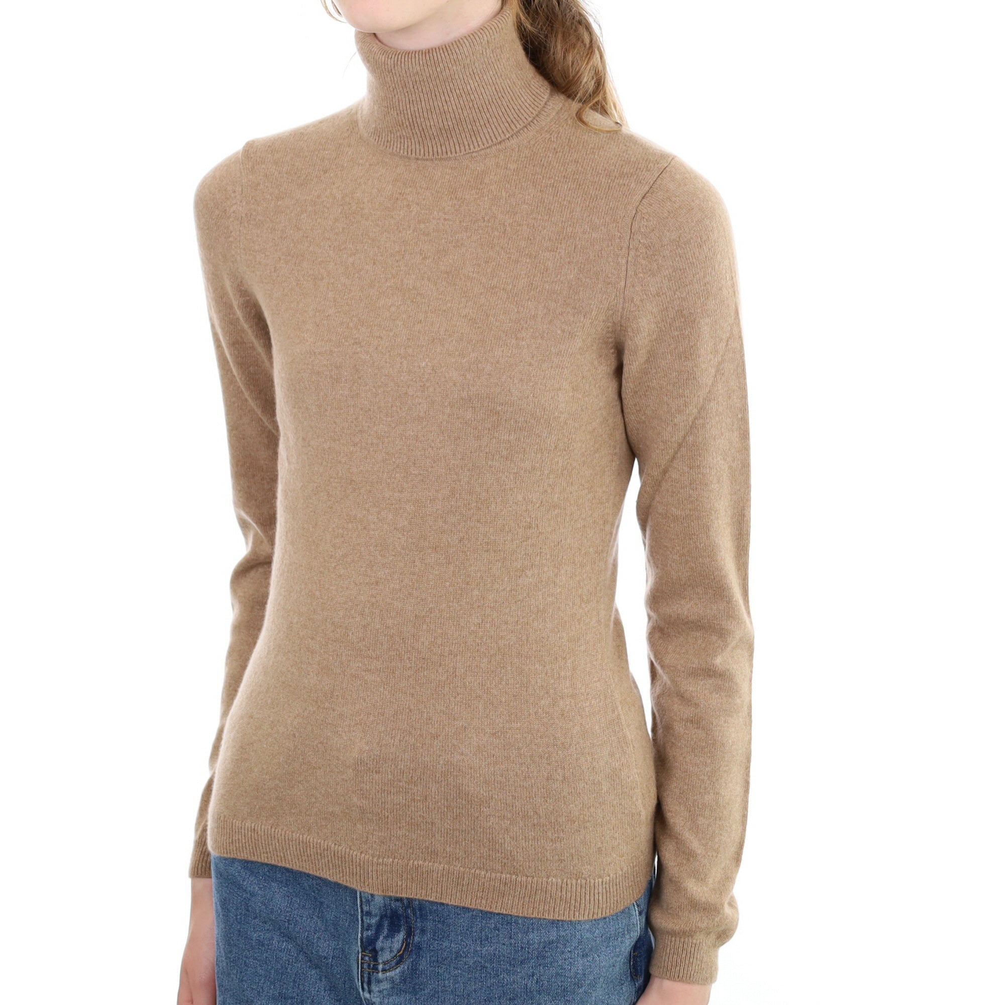 Taupe Brown Cashmere Polo Neck Jumper Extra Small