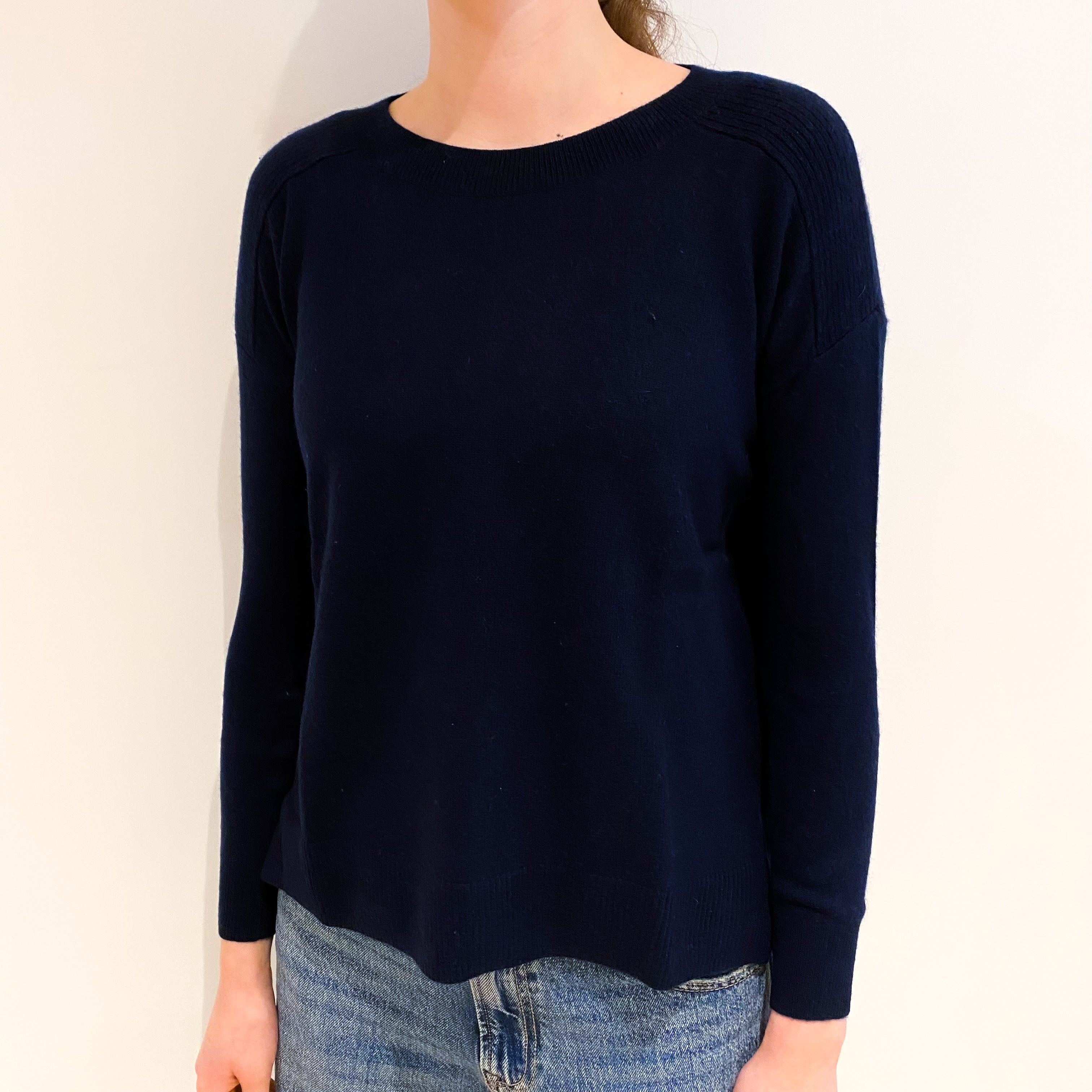 Navy Blue Cashmere Slouchy Crew Neck Jumper Extra Small