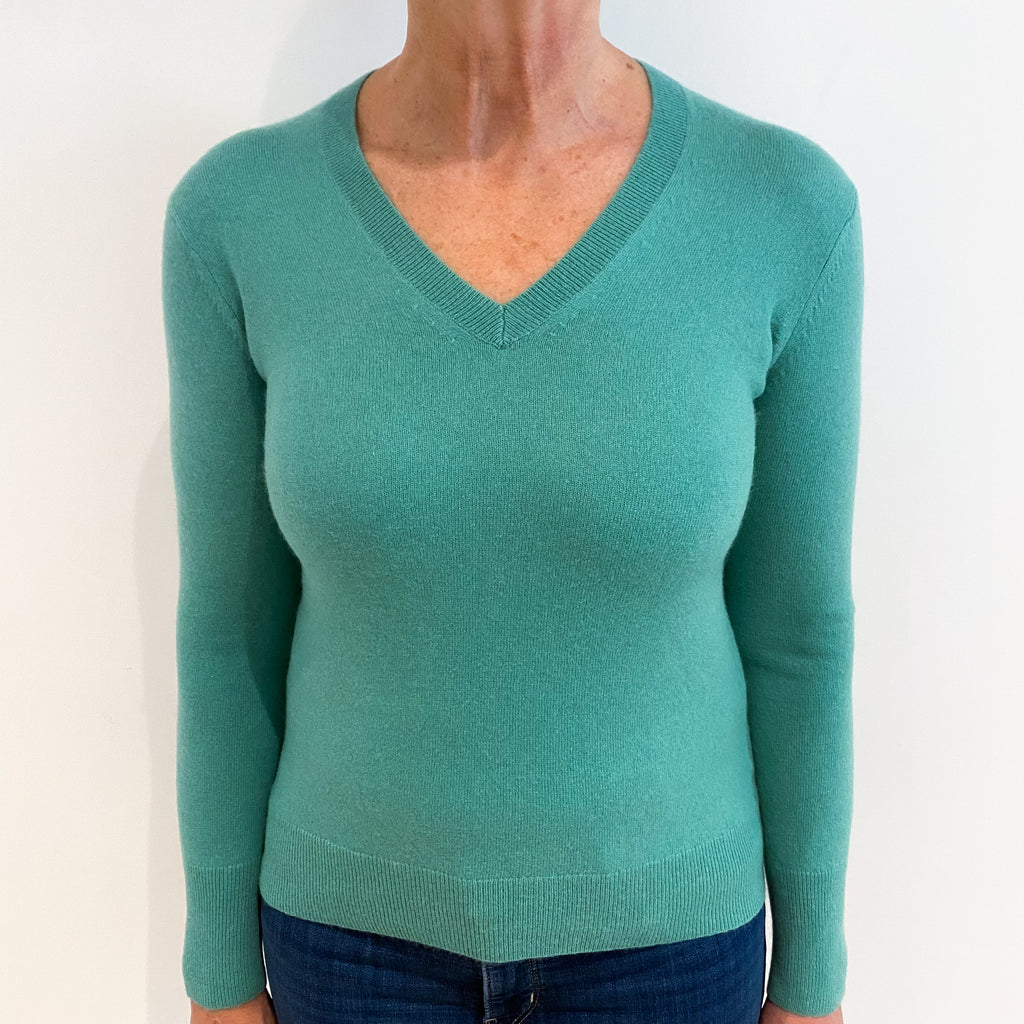 Sea Green Cashmere V Neck Jumper Medium