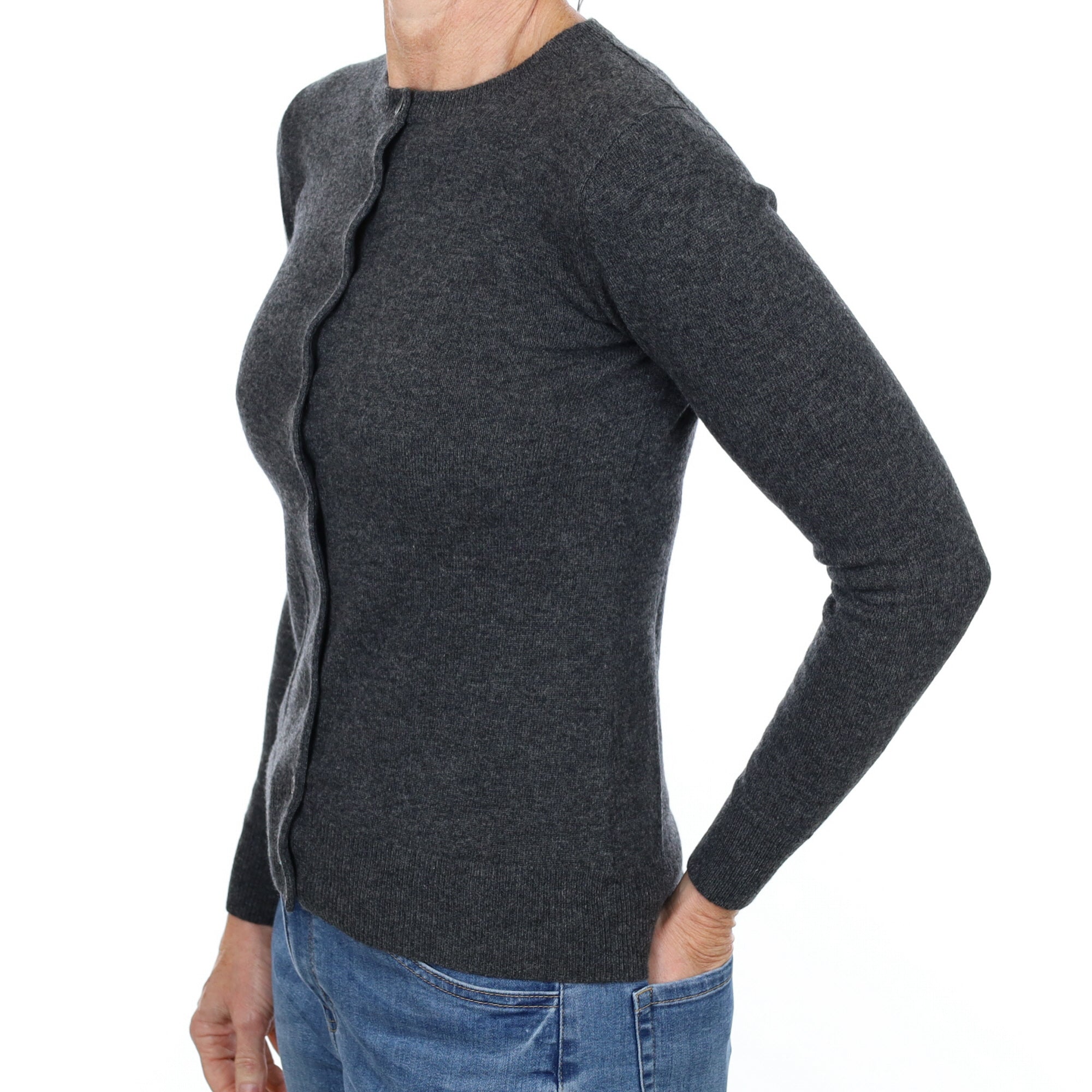 New Slate Grey Cashmere Crew Neck Cardigan Small