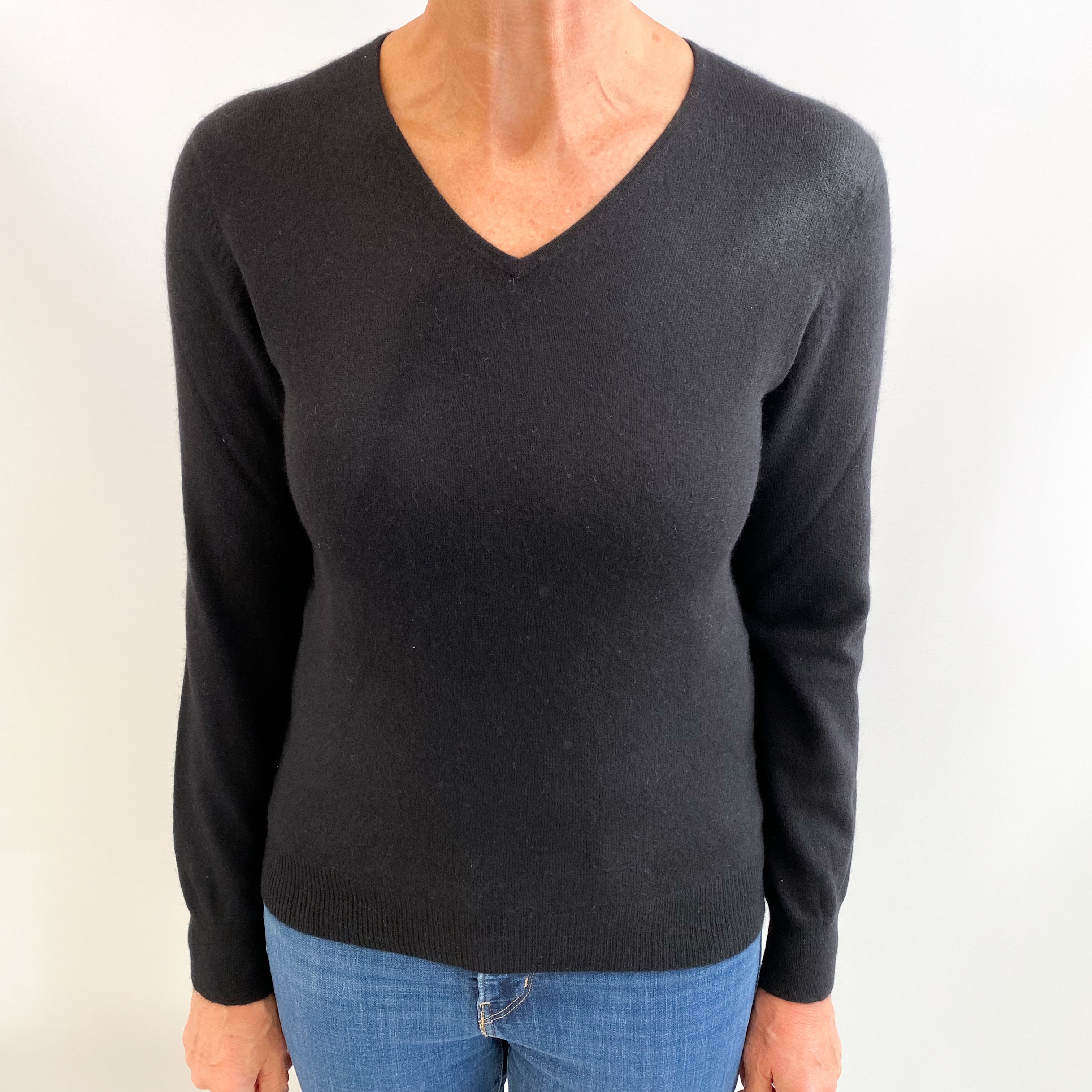Black Cashmere V Neck Jumper Medium