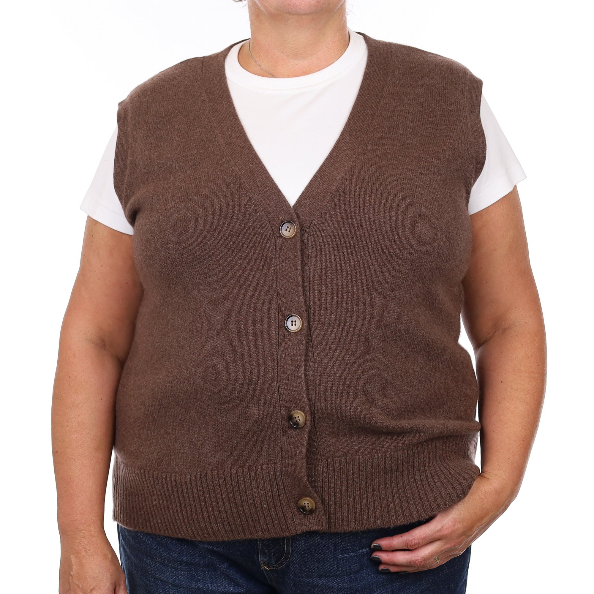 Brand New Mocha Luxury Cashmere V Neck Waistcoat Extra Large UK 20-22