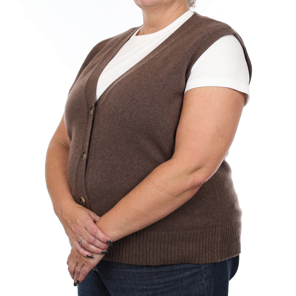 Brand New Mocha Luxury Cashmere V Neck Waistcoat Extra Large UK 20-22