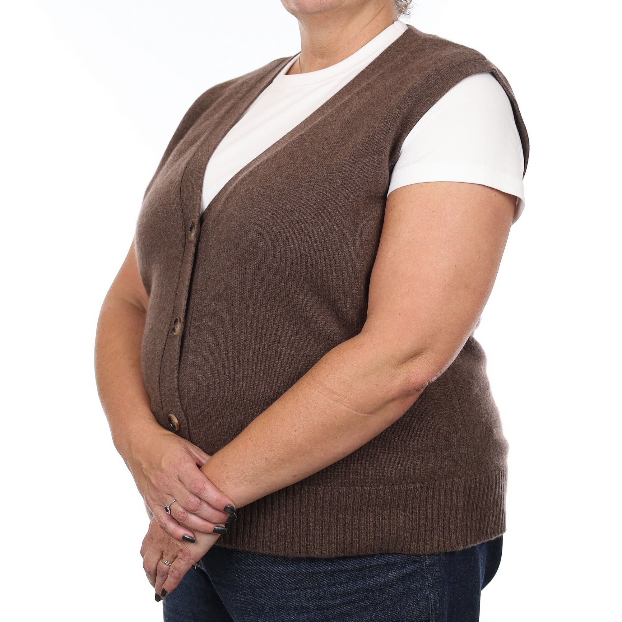 Brand New Mocha Luxury Cashmere V Neck Waistcoat Extra Large UK 20-22