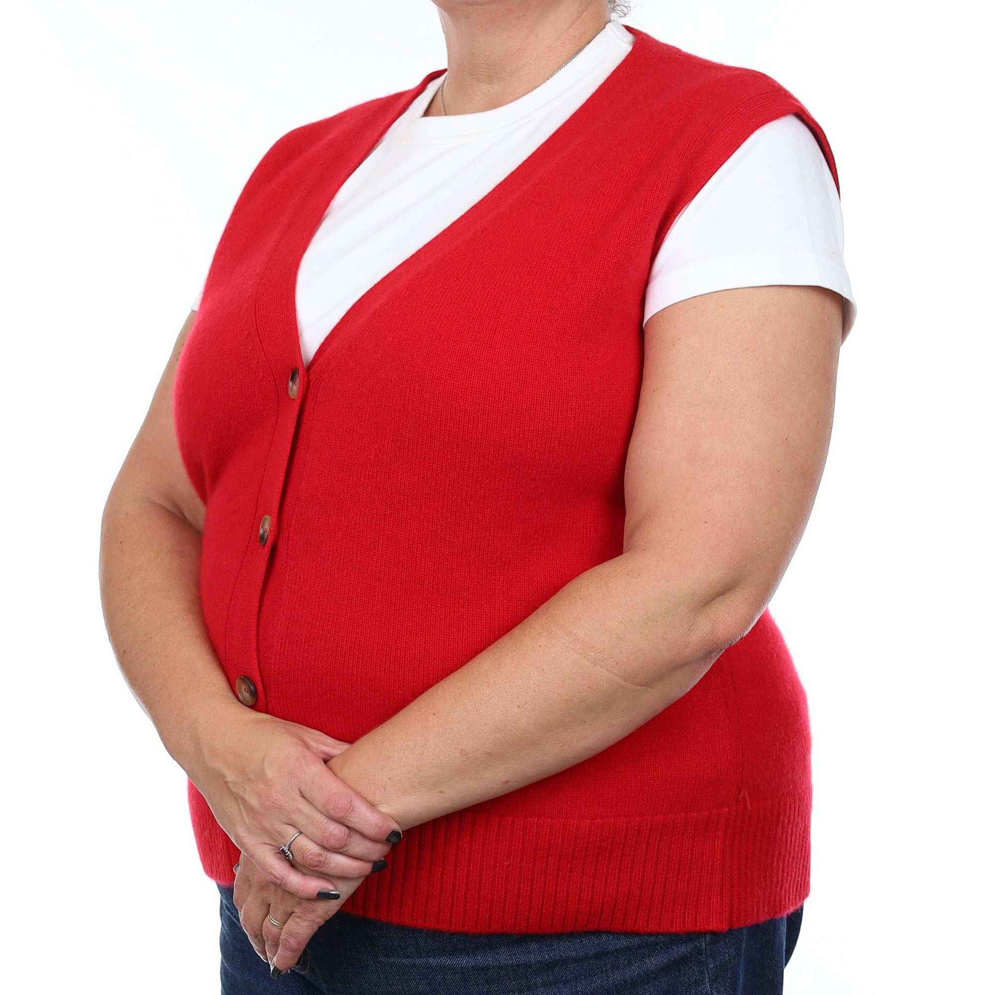Brand New Post Box Red Luxury Cashmere V Neck Waistcoat Extra Large UK 20-22
