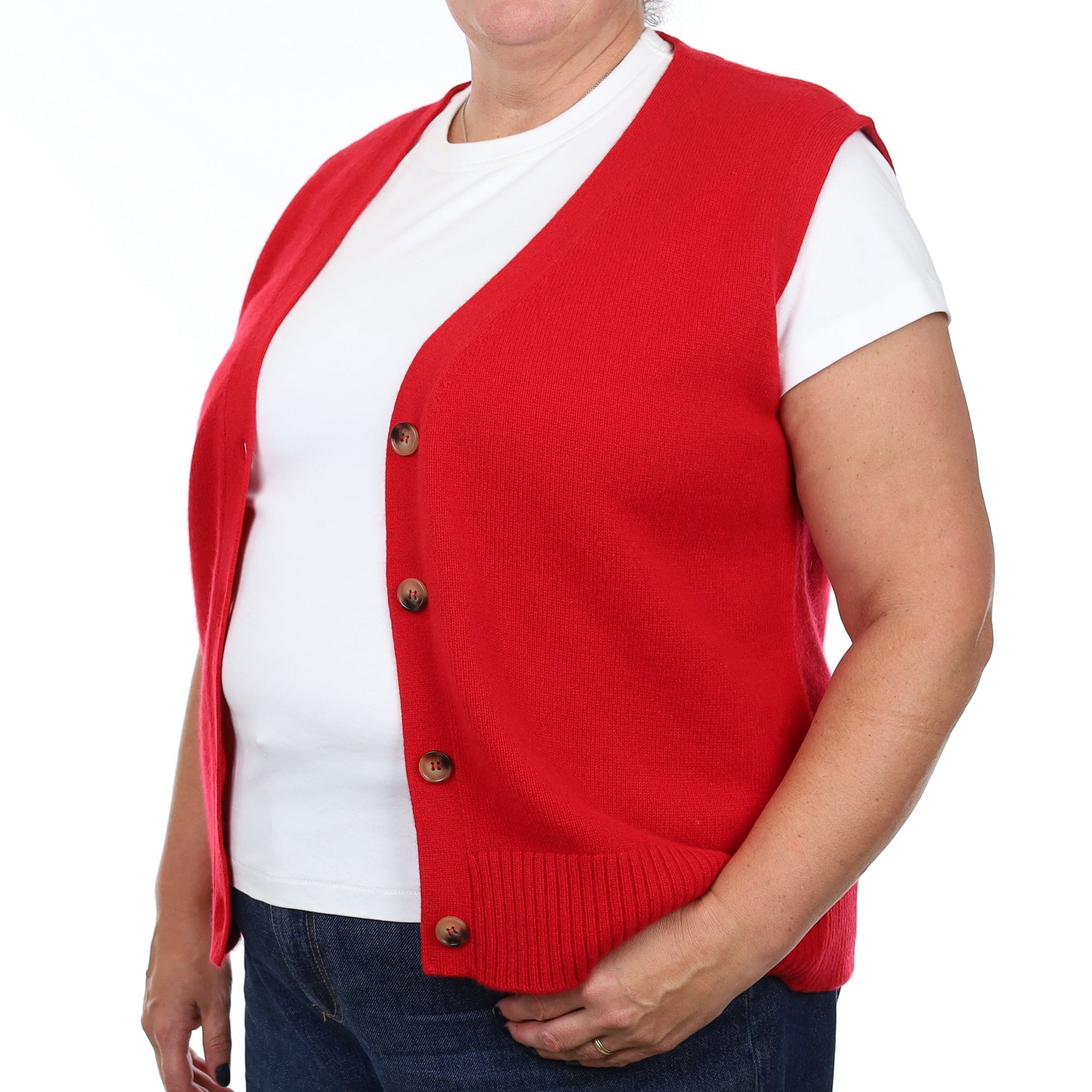 Brand New Post Box Red Luxury Cashmere V Neck Waistcoat Extra Large UK 20-22