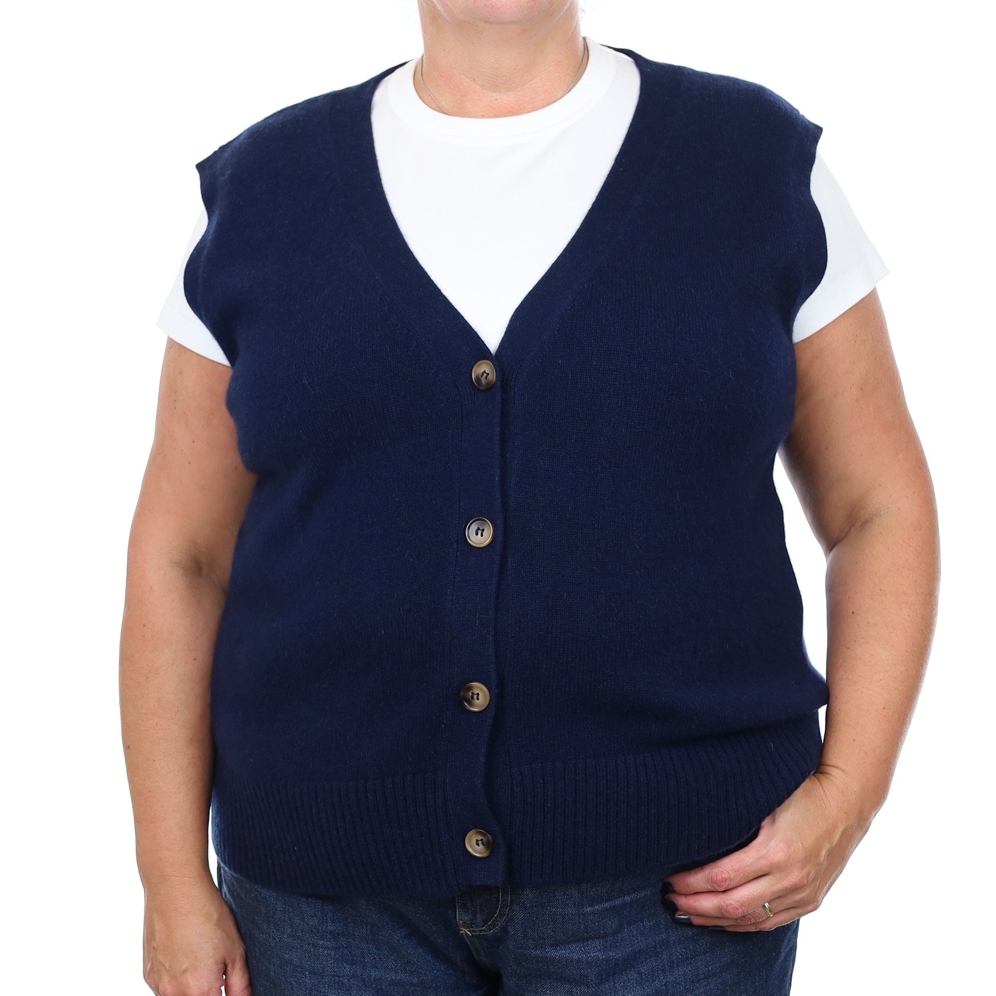 Brand New Navy Luxury Cashmere V Neck Waistcoat Extra Large UK 20-22