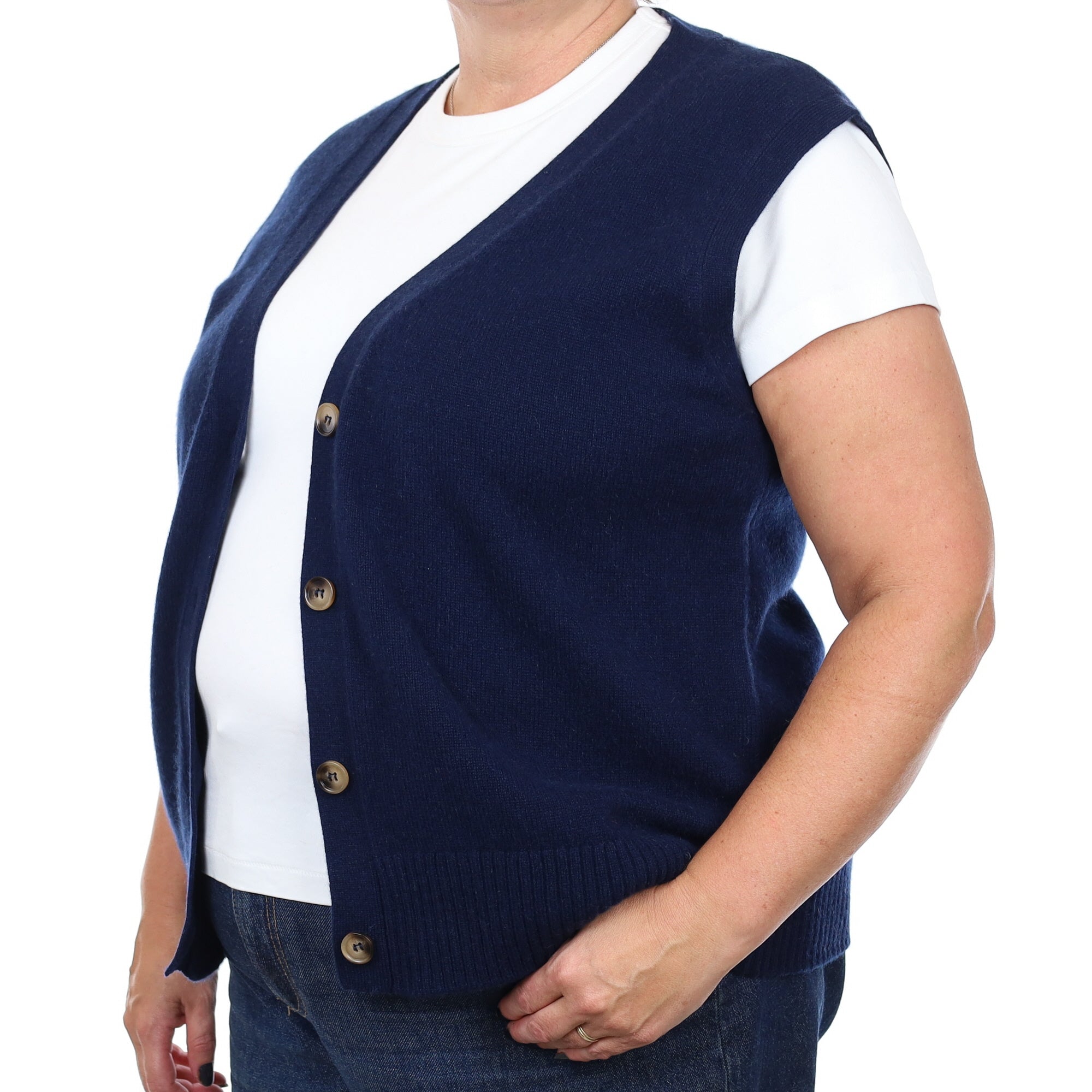 Brand New Navy Luxury Cashmere V Neck Waistcoat Extra Large UK 20-22