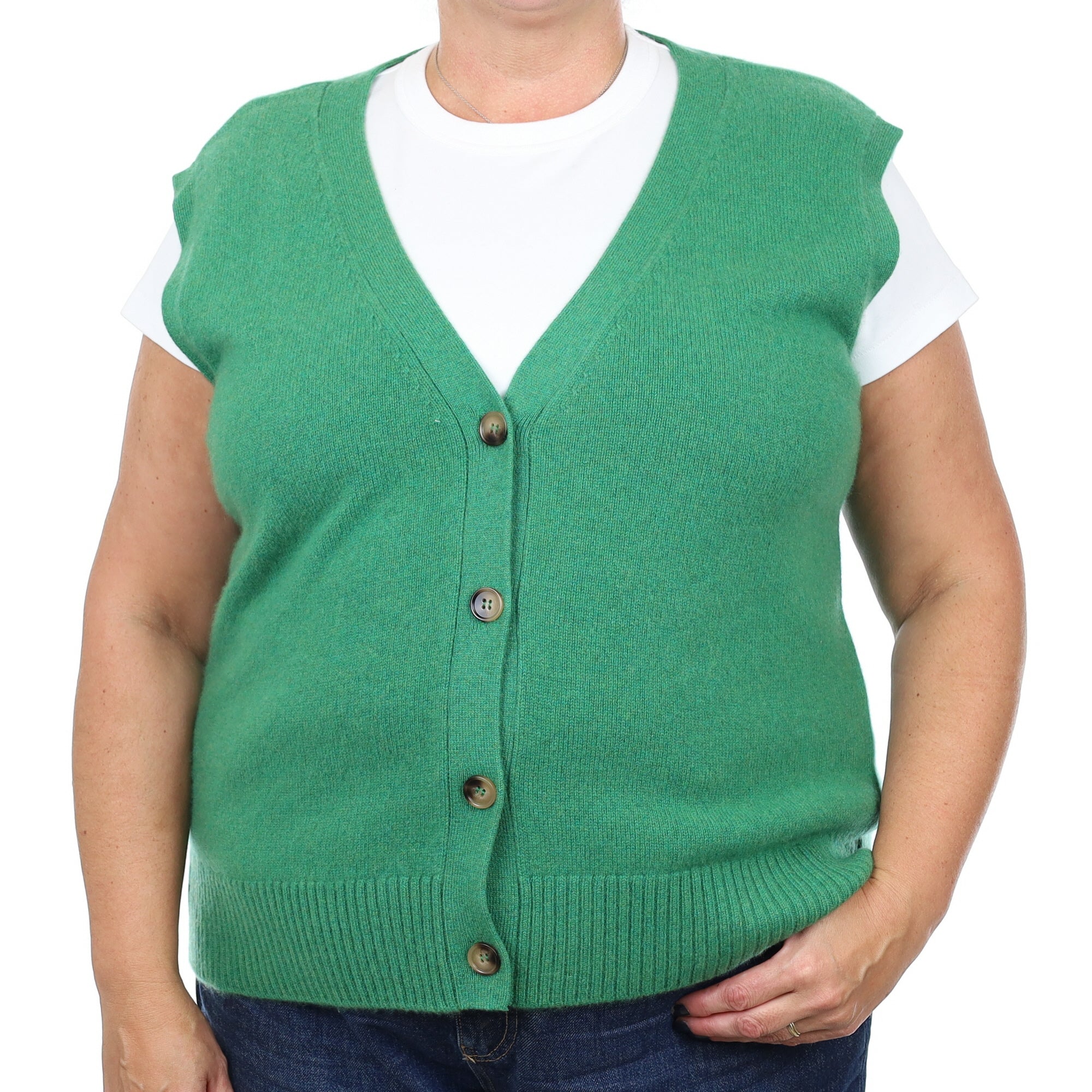 Brand New Shamrock Green Luxury Cashmere V Neck Waistcoat Extra Large UK 20-22