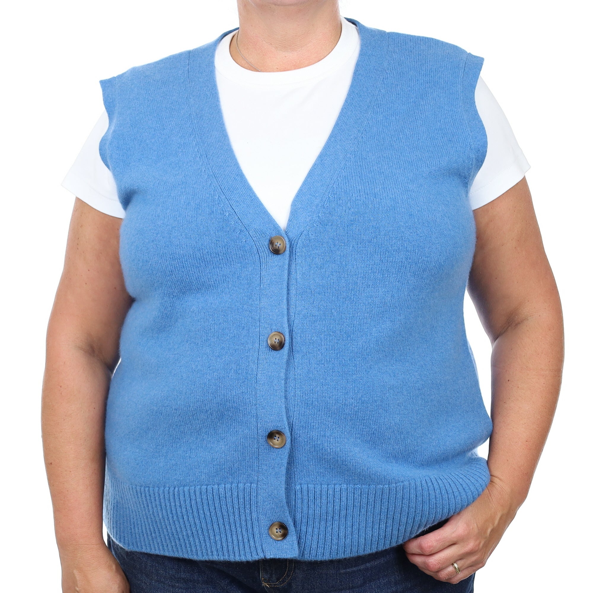 Brand New Mediterranean Blue Luxury Cashmere V Neck Waistcoat Extra Large UK 20-22