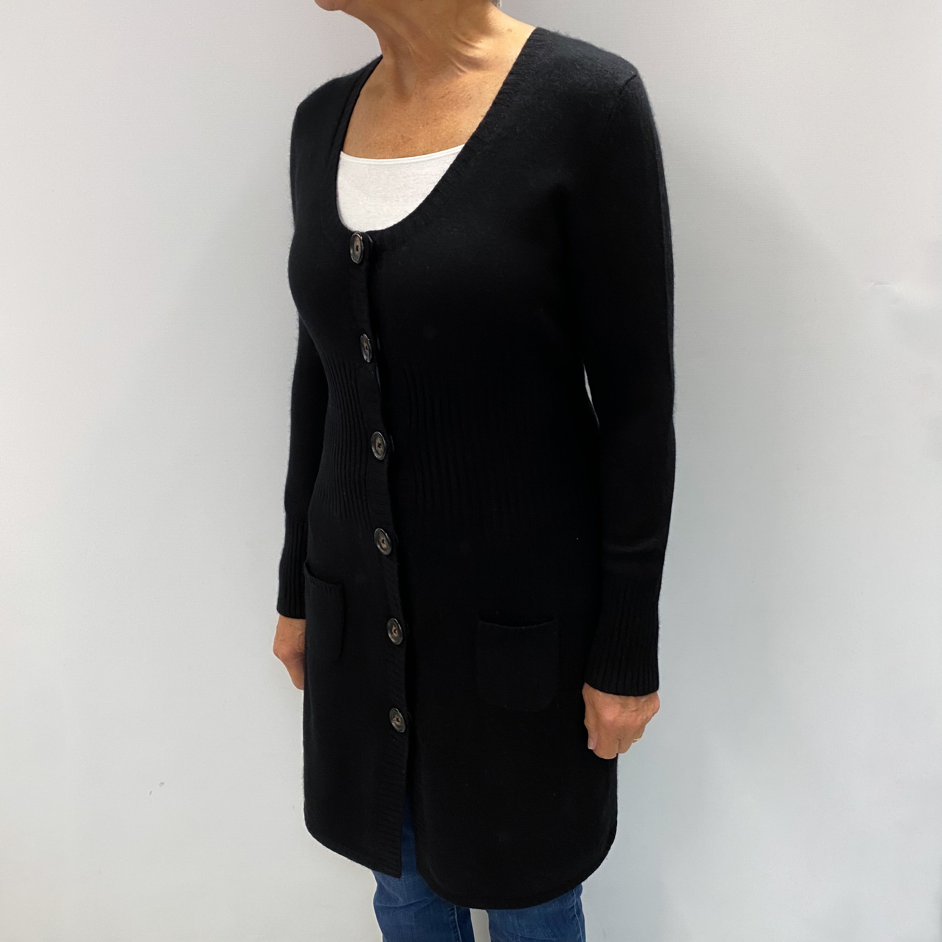 Steffen Schrout Black Cashmere V Neck Longline Cardigan Medium