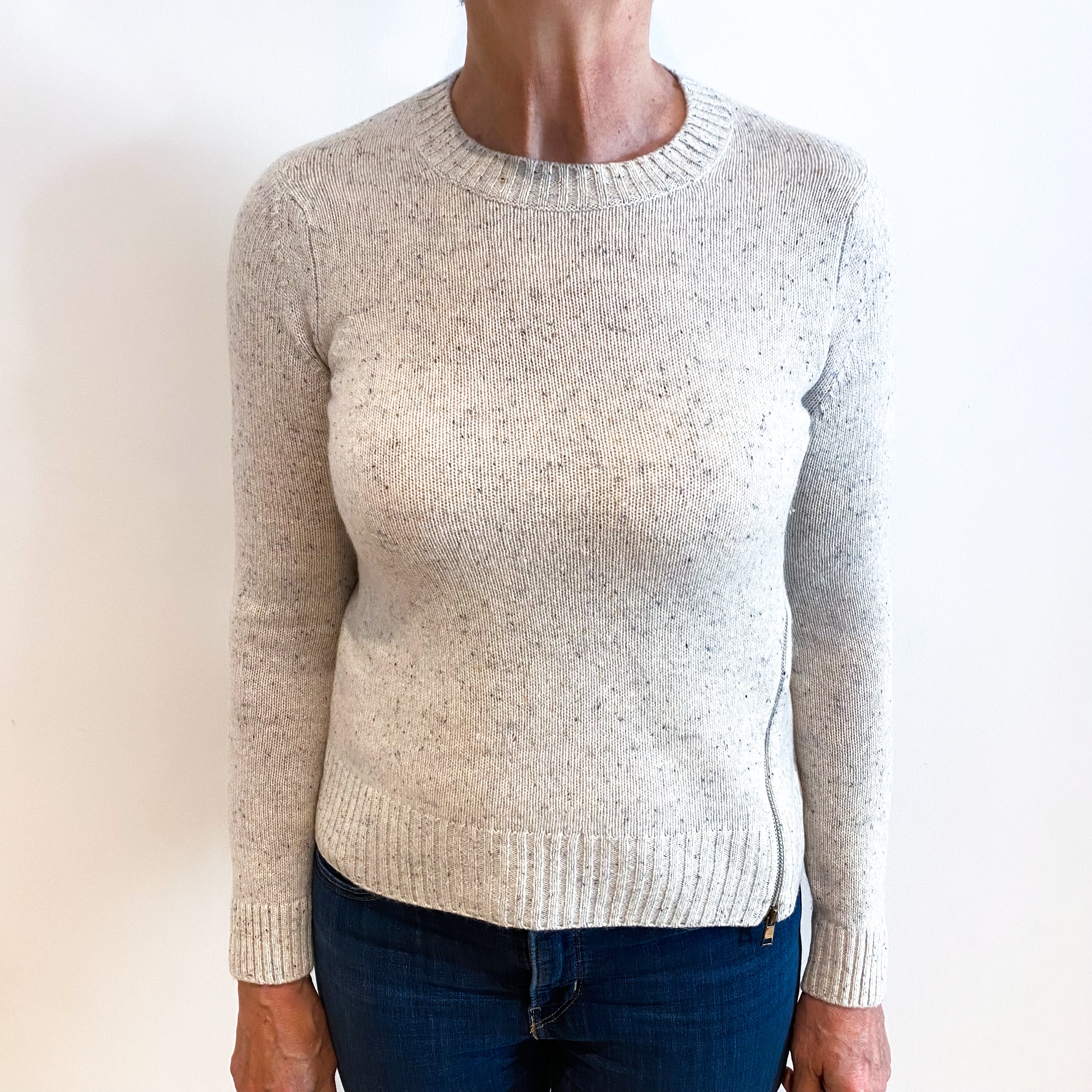 Frost Grey Fleck Cashmere Crew Neck Jumper Medium