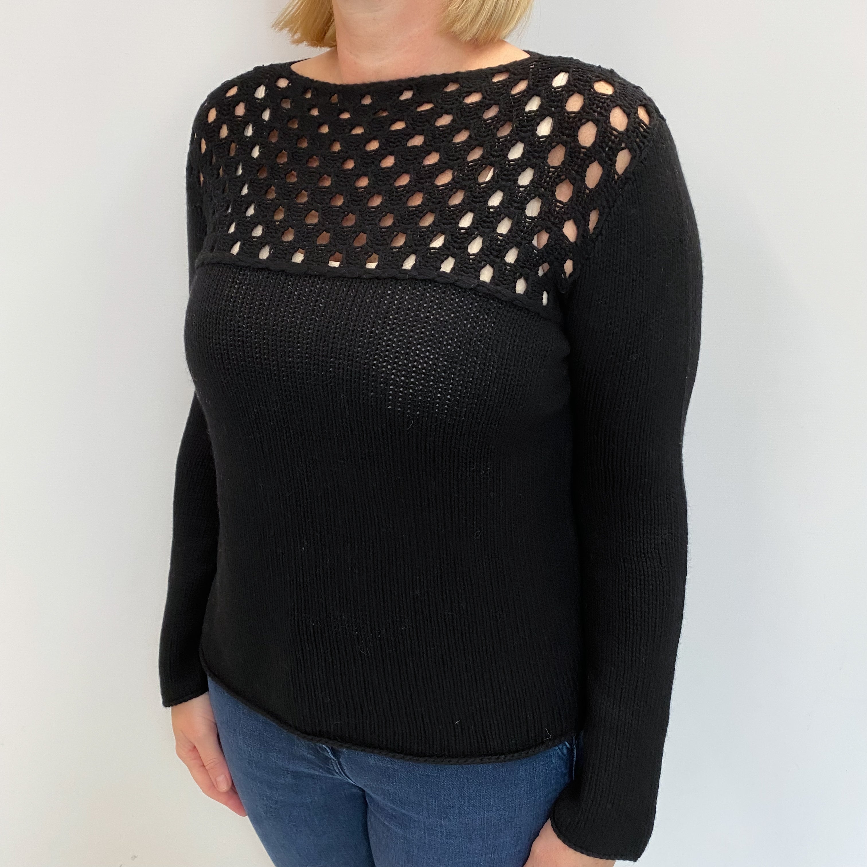 Italian Cristiano Fissore Black Cashmere Slash Neck Jumper Large