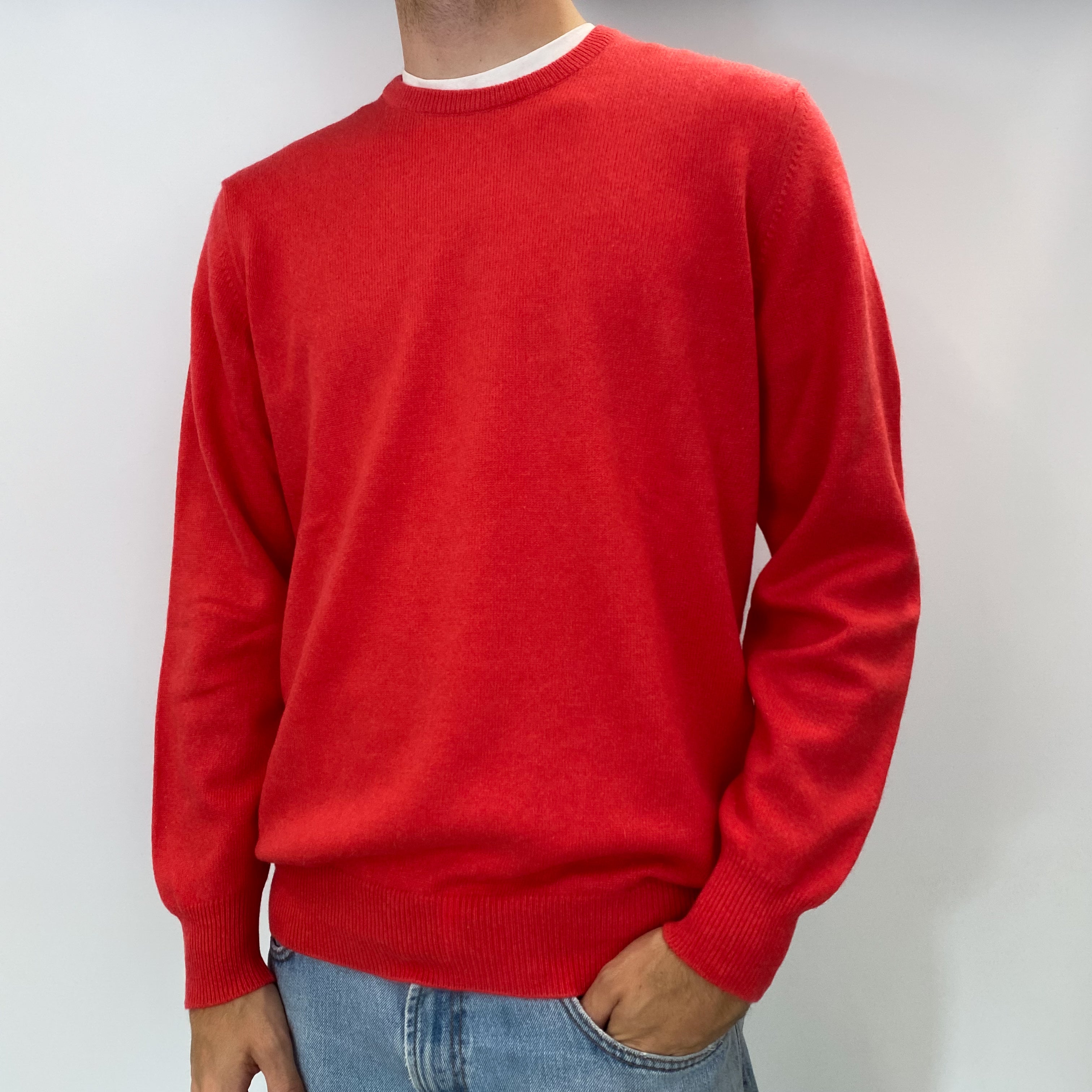 Men's Scottish Watermelon Pink Cashmere Crew Neck Jumper Large