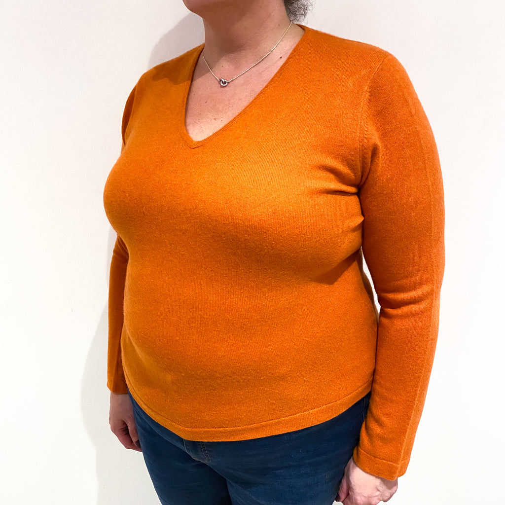 Pumpkin Orange Cashmere V Neck Jumper Extra Large