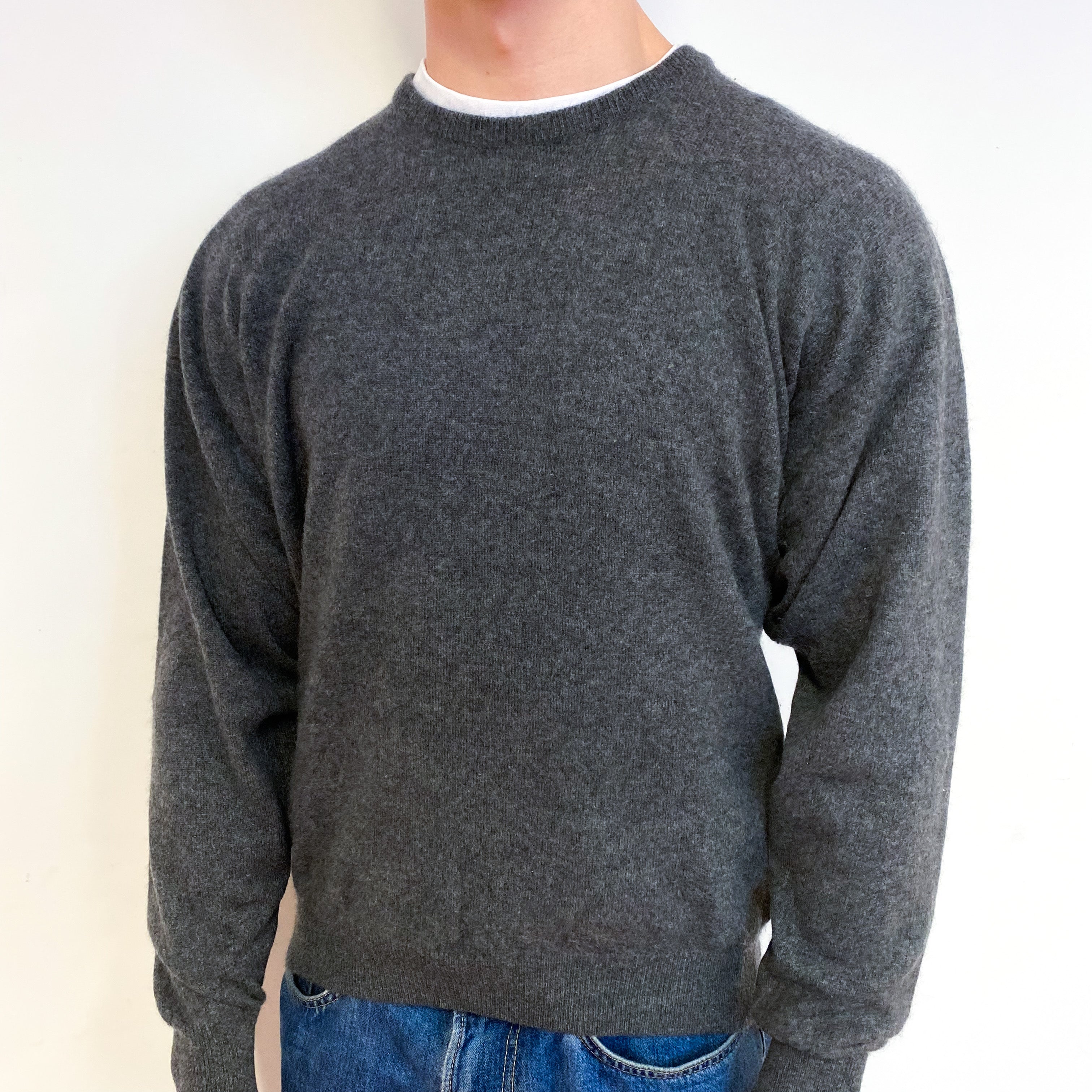 Men's Slate Grey Cashmere Crew Neck Jumper Small