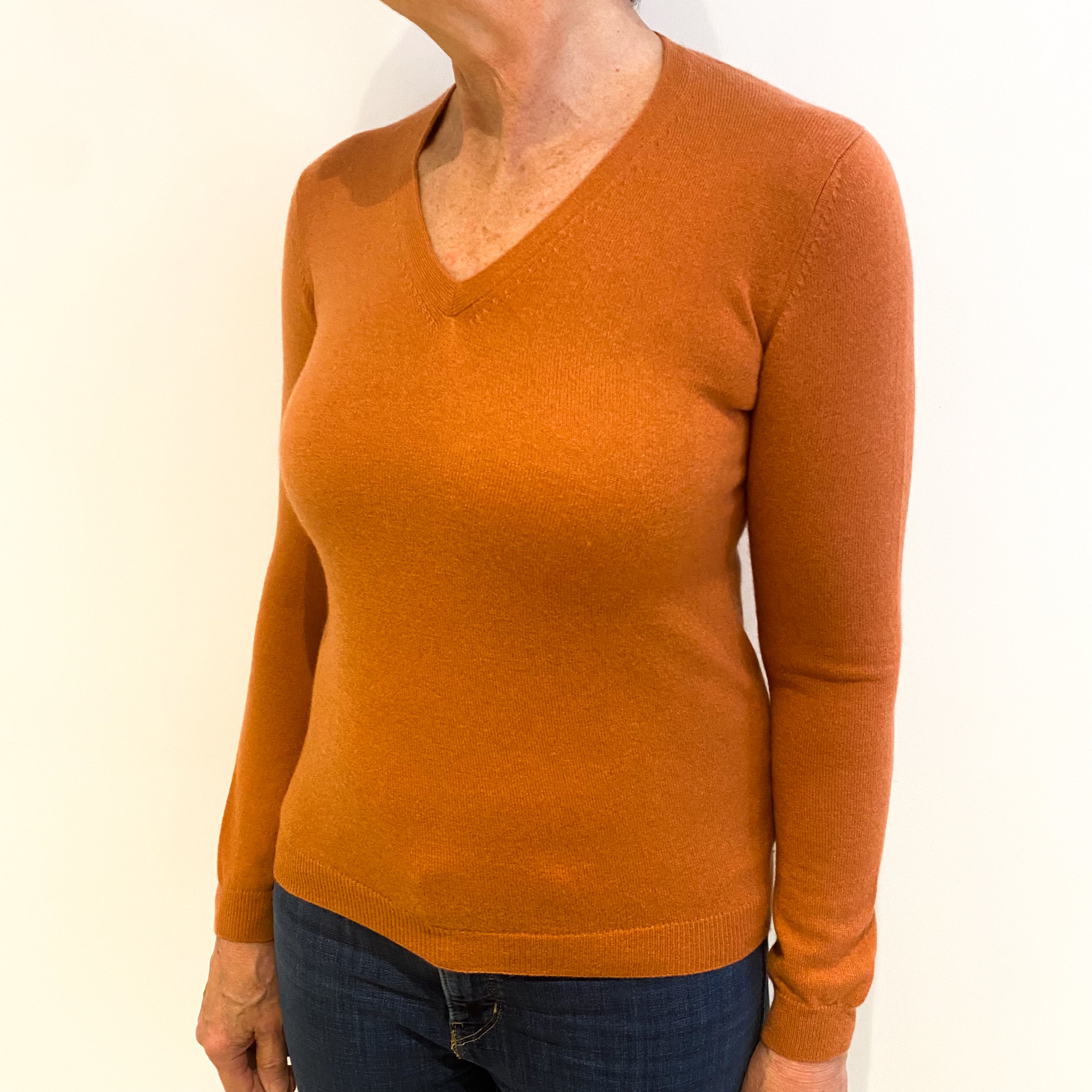 Pale Terracotta Cashmere V Neck Jumper Medium