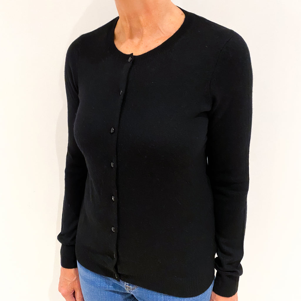 Black Cashmere Crew Neck Cardigan Medium
