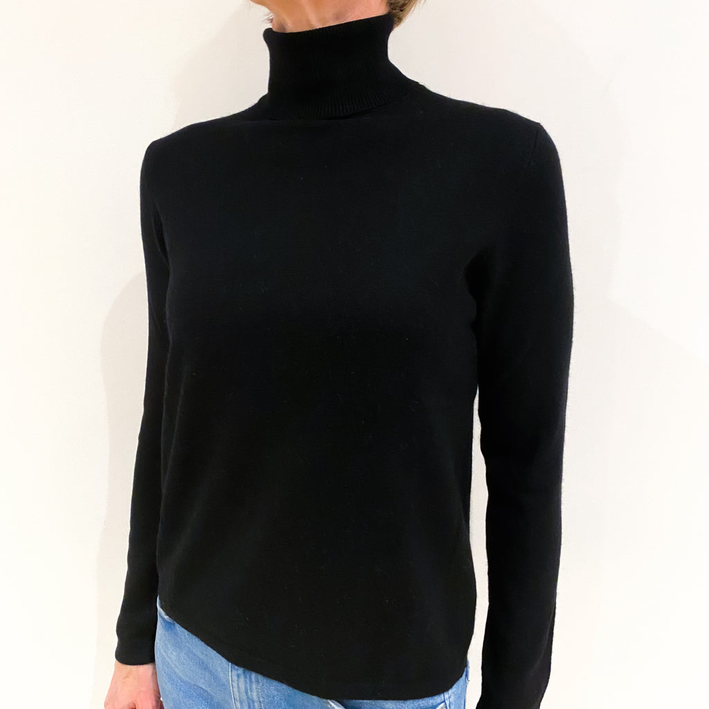Black Cashmere Polo Neck Jumper Small