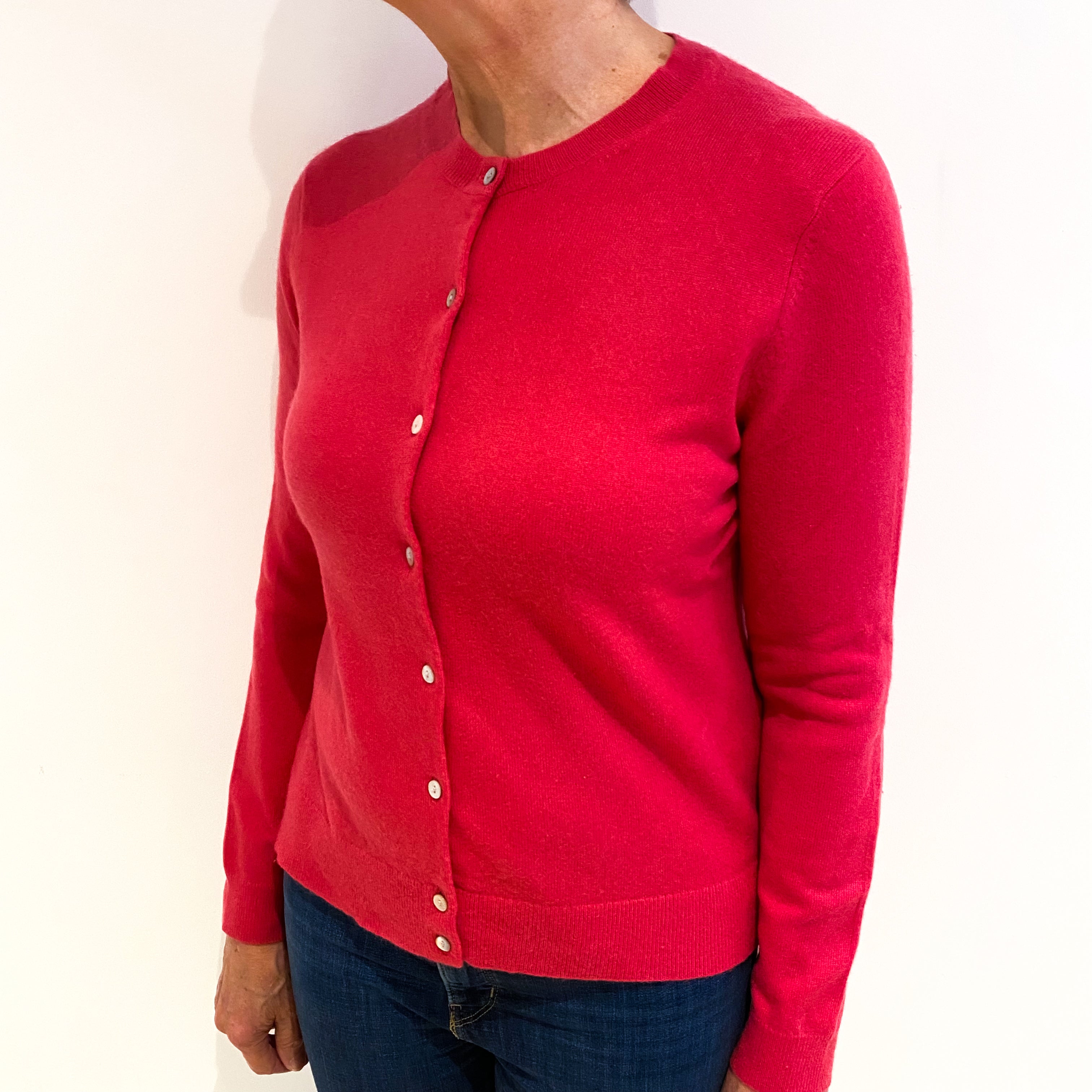 Cranberry Pink Cashmere Crew Neck Cardigan Medium