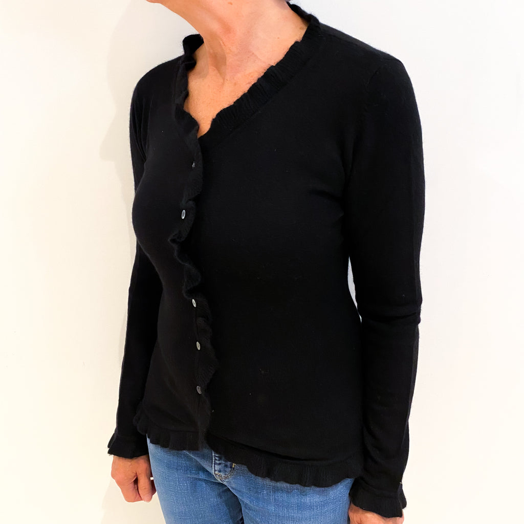 Black Cashmere Crew Neck Cardigan Medium