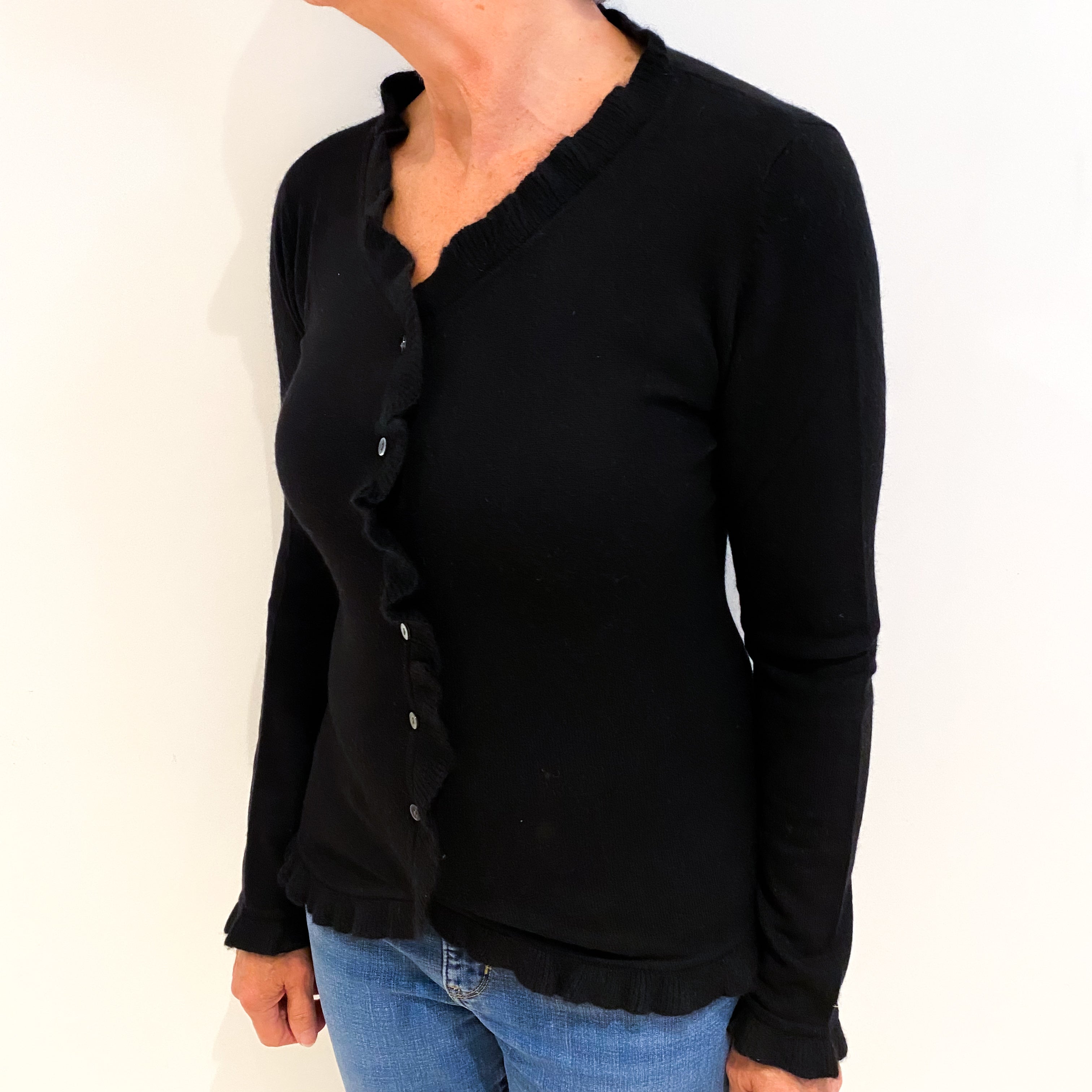 Black Cashmere Crew Neck Cardigan Medium