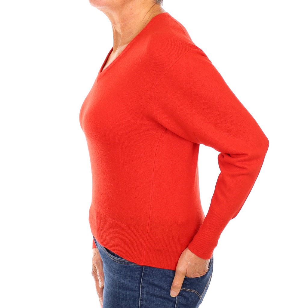 Scottish Vintage Vermillion Red Cashmere V Neck Jumper Medium