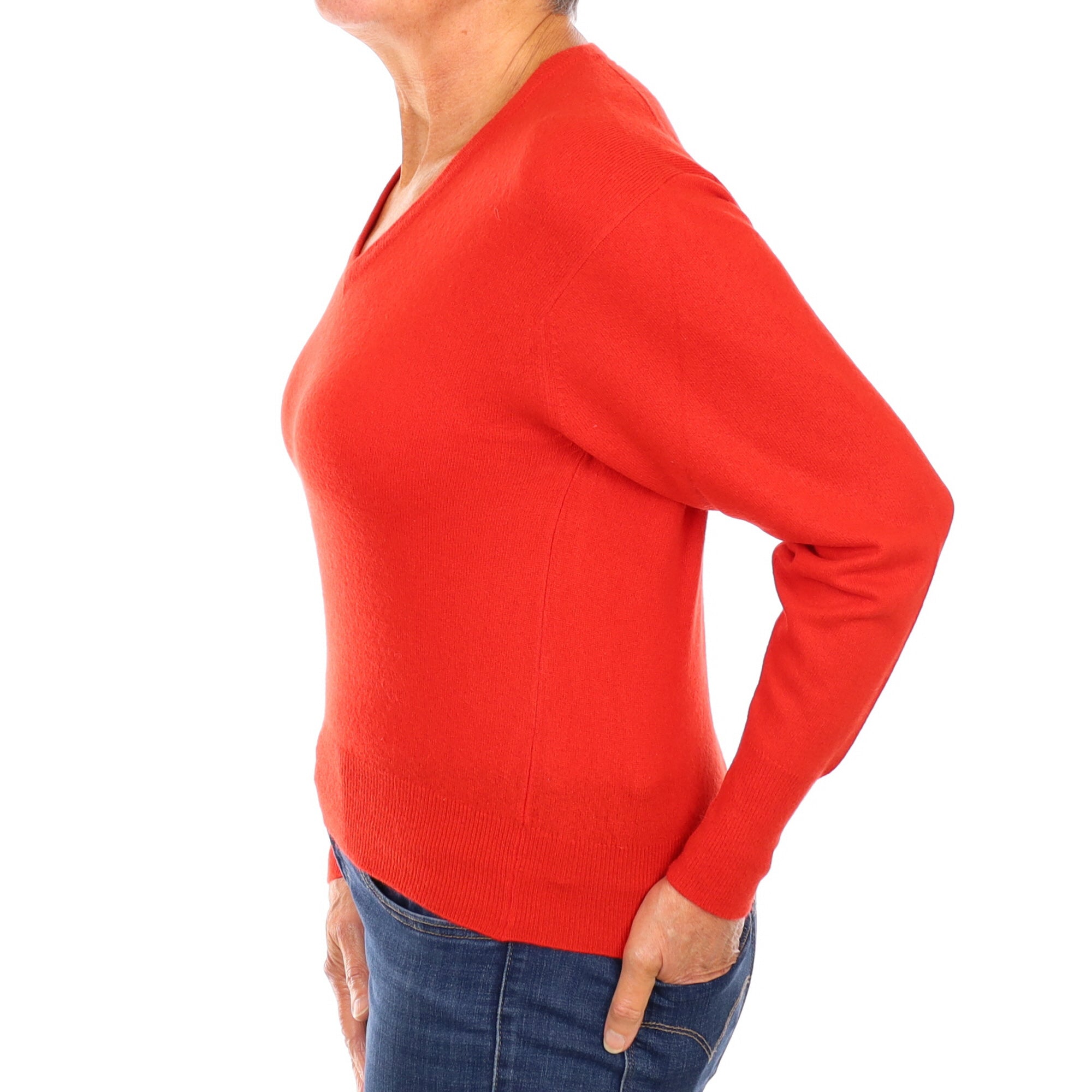 Scottish Vintage Vermillion Red Cashmere V Neck Jumper Medium