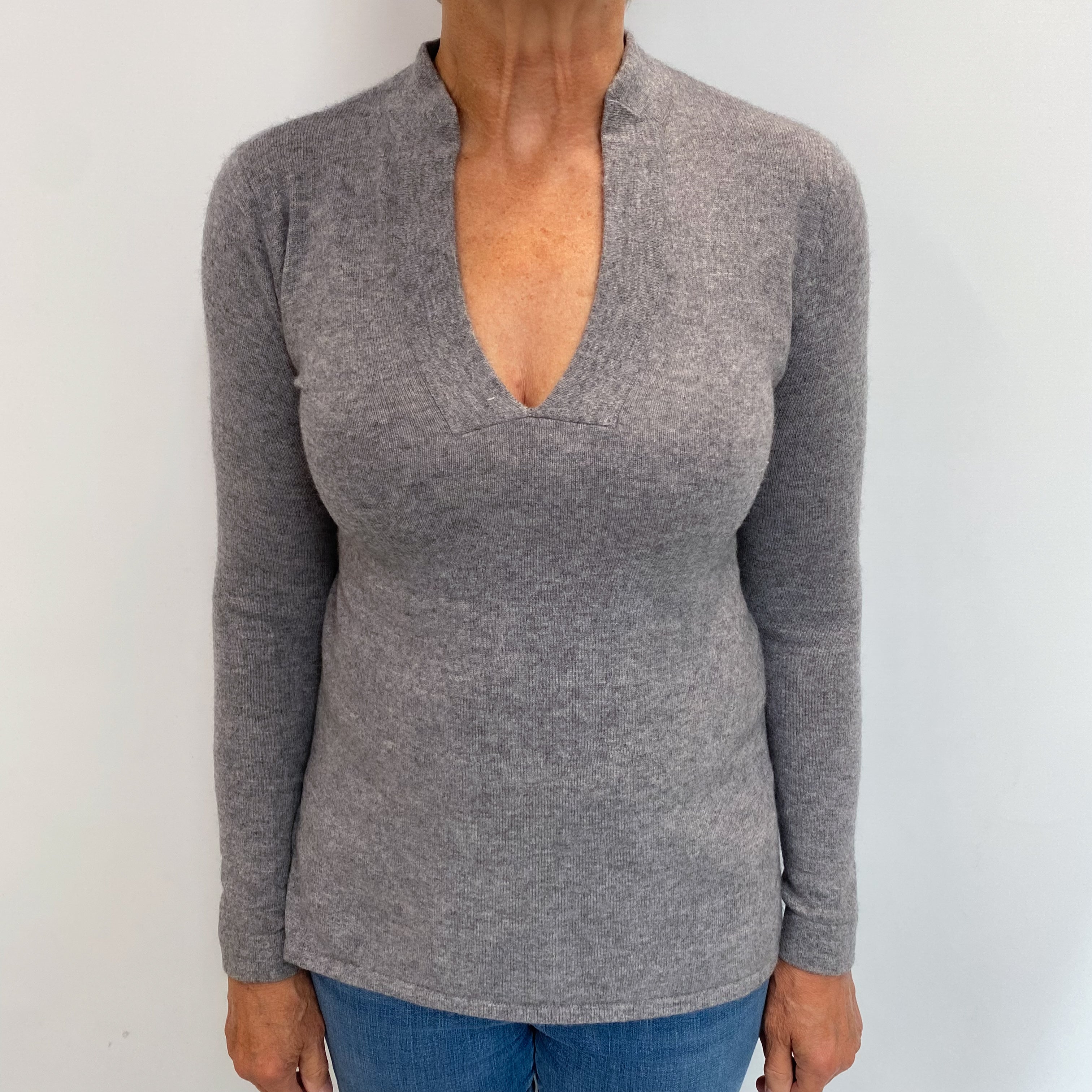 Ellie Kai Smoke Grey Cashmere V Neck Jumper Medium
